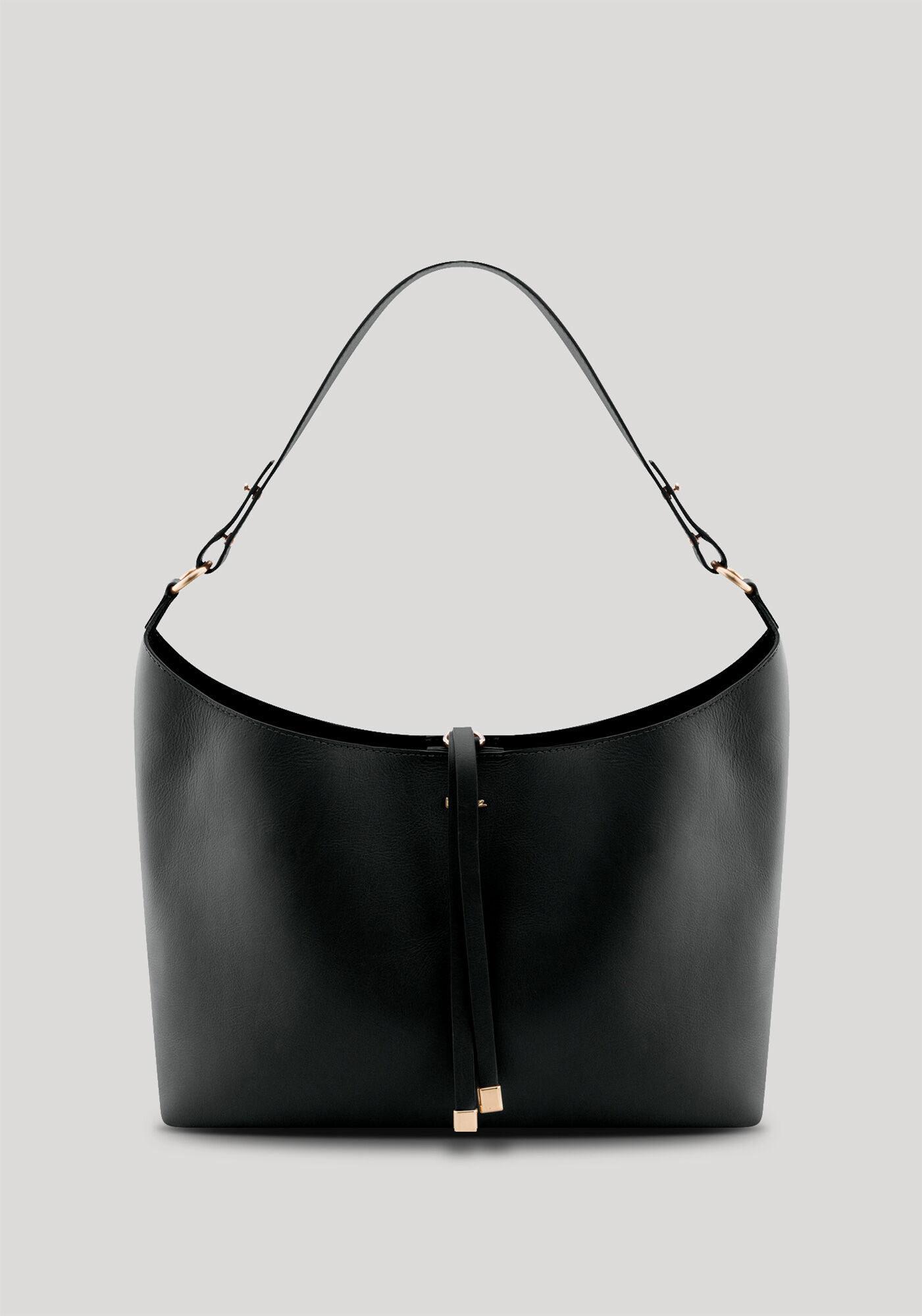 Bolsa Grande em Couro com Al&ccedil;a M&eacute;dia, PRETO REATIVO, large.