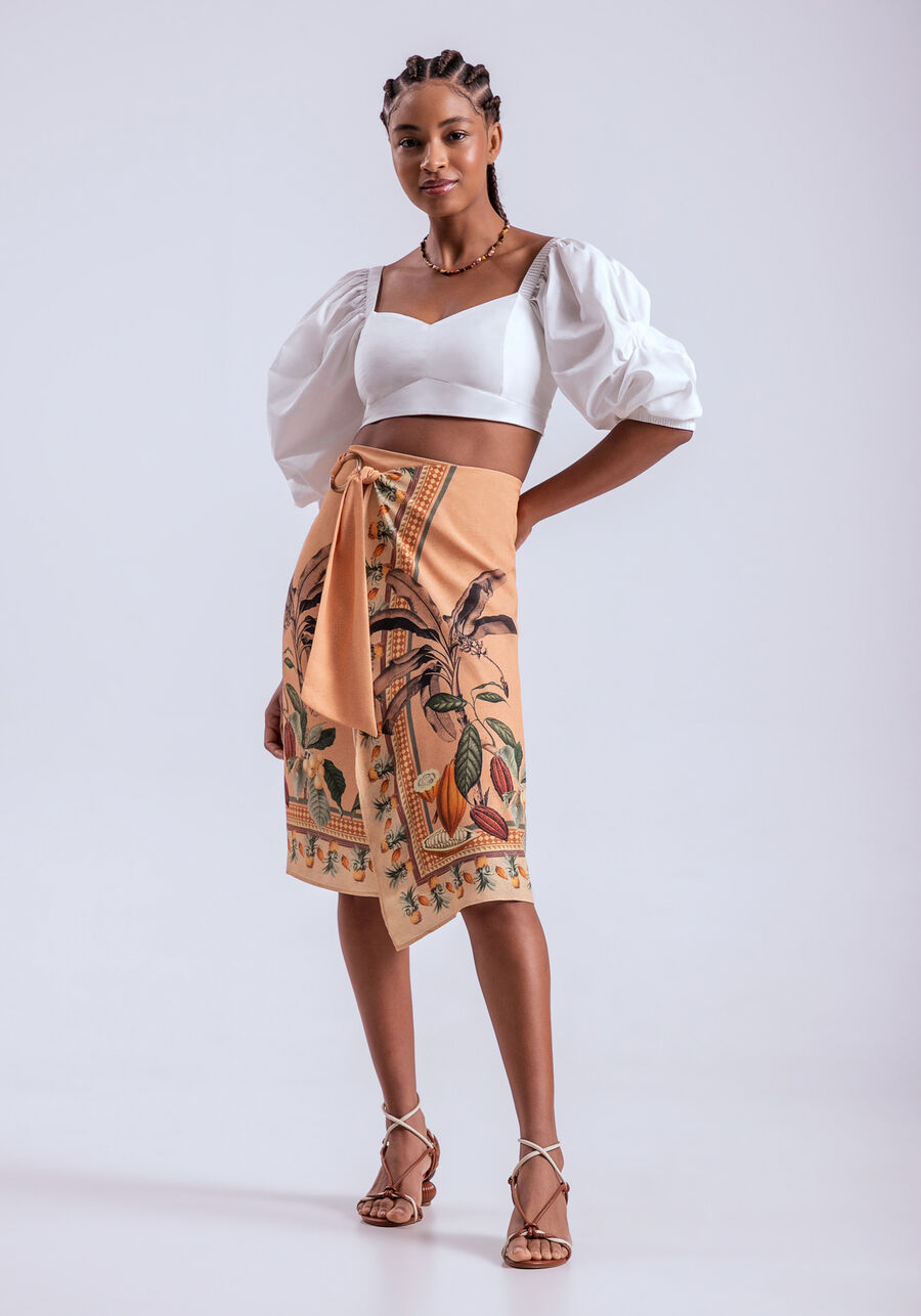 Saia Midi Transpassada Estampada, . Saia Midi Transpassada Estampada, , large.