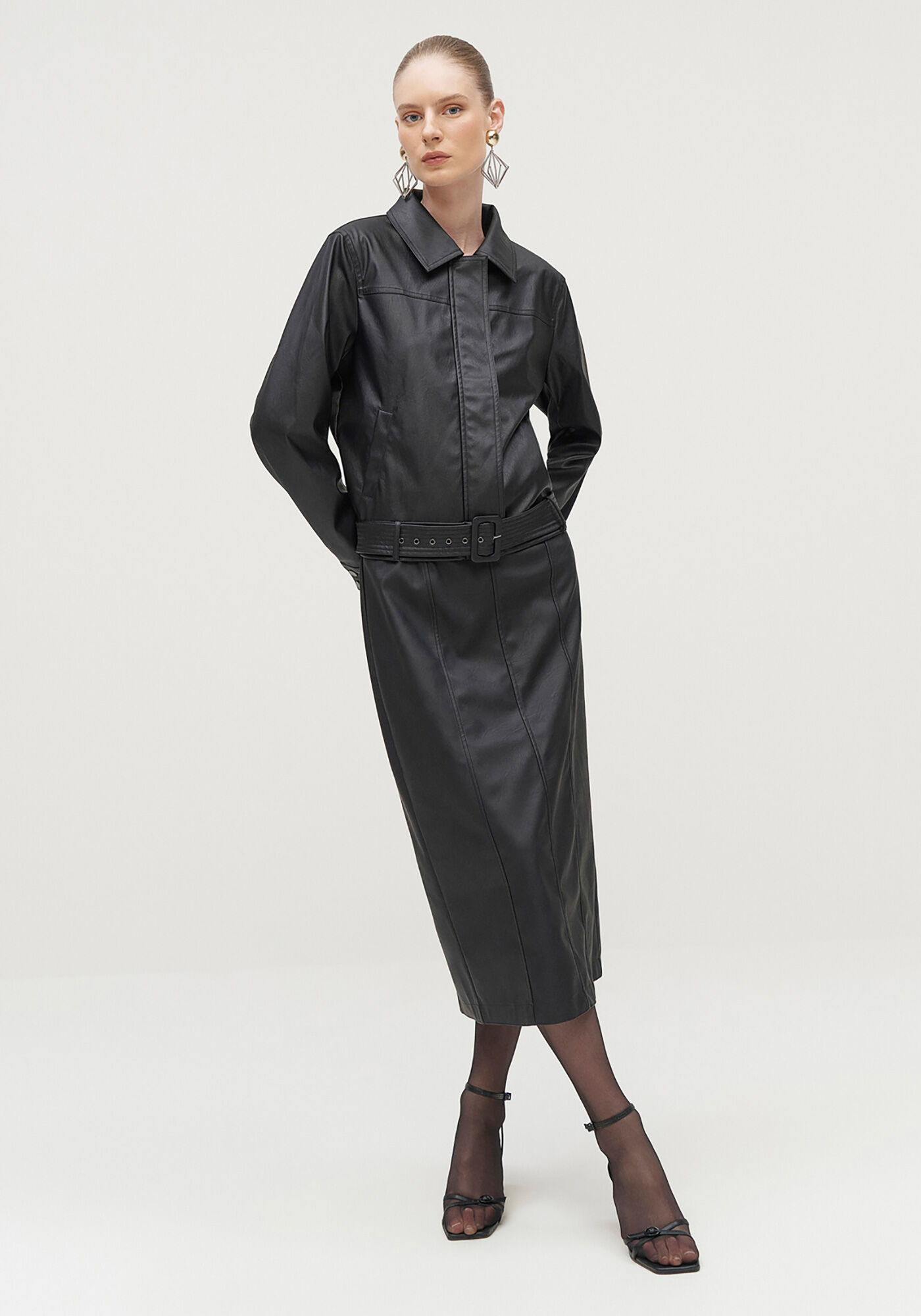 Jaqueta Bomber em PU com Cinto, PRETO REATIVO, large.