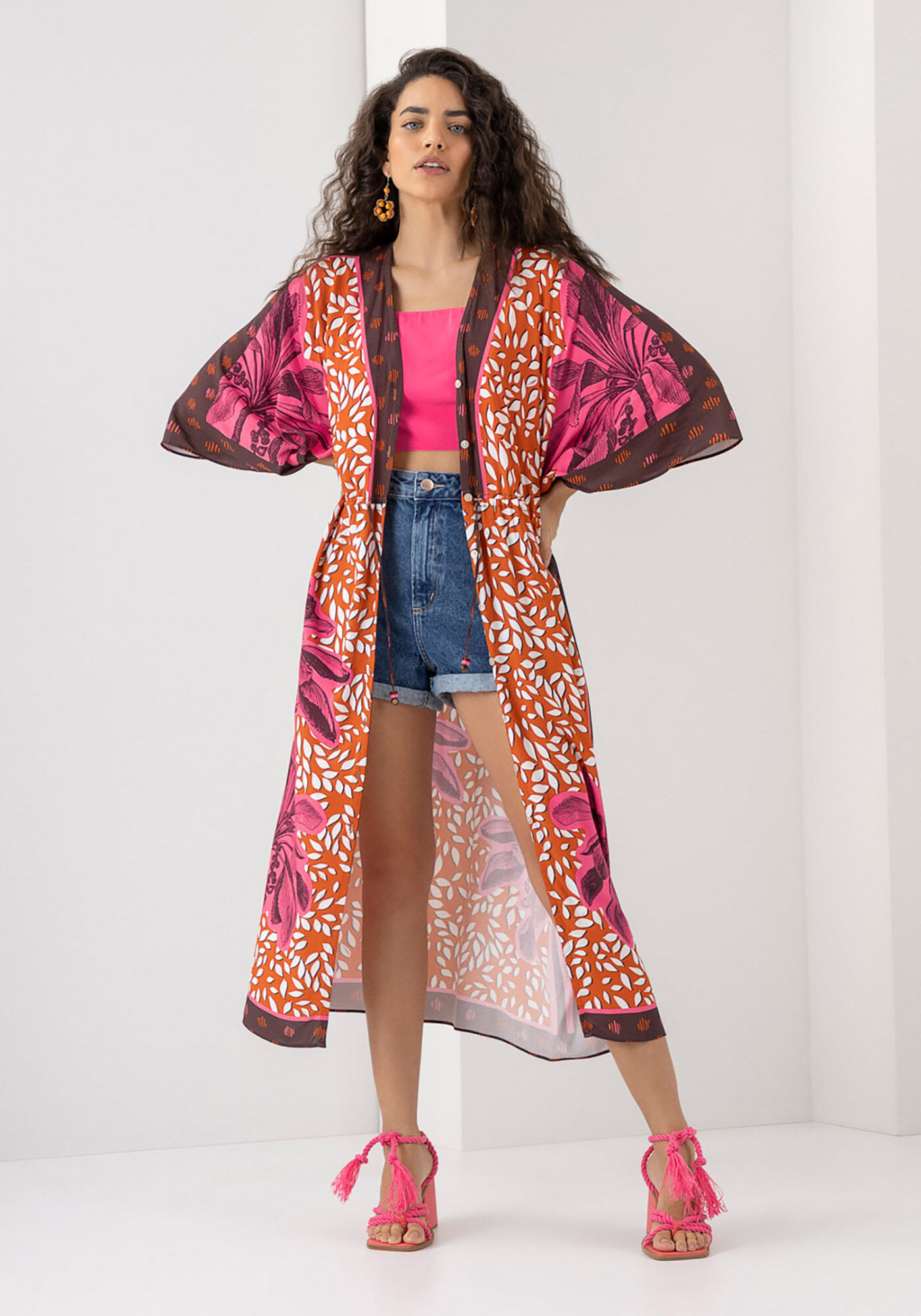 Vestido Midi Chemise em Viscose Estampado, , large.