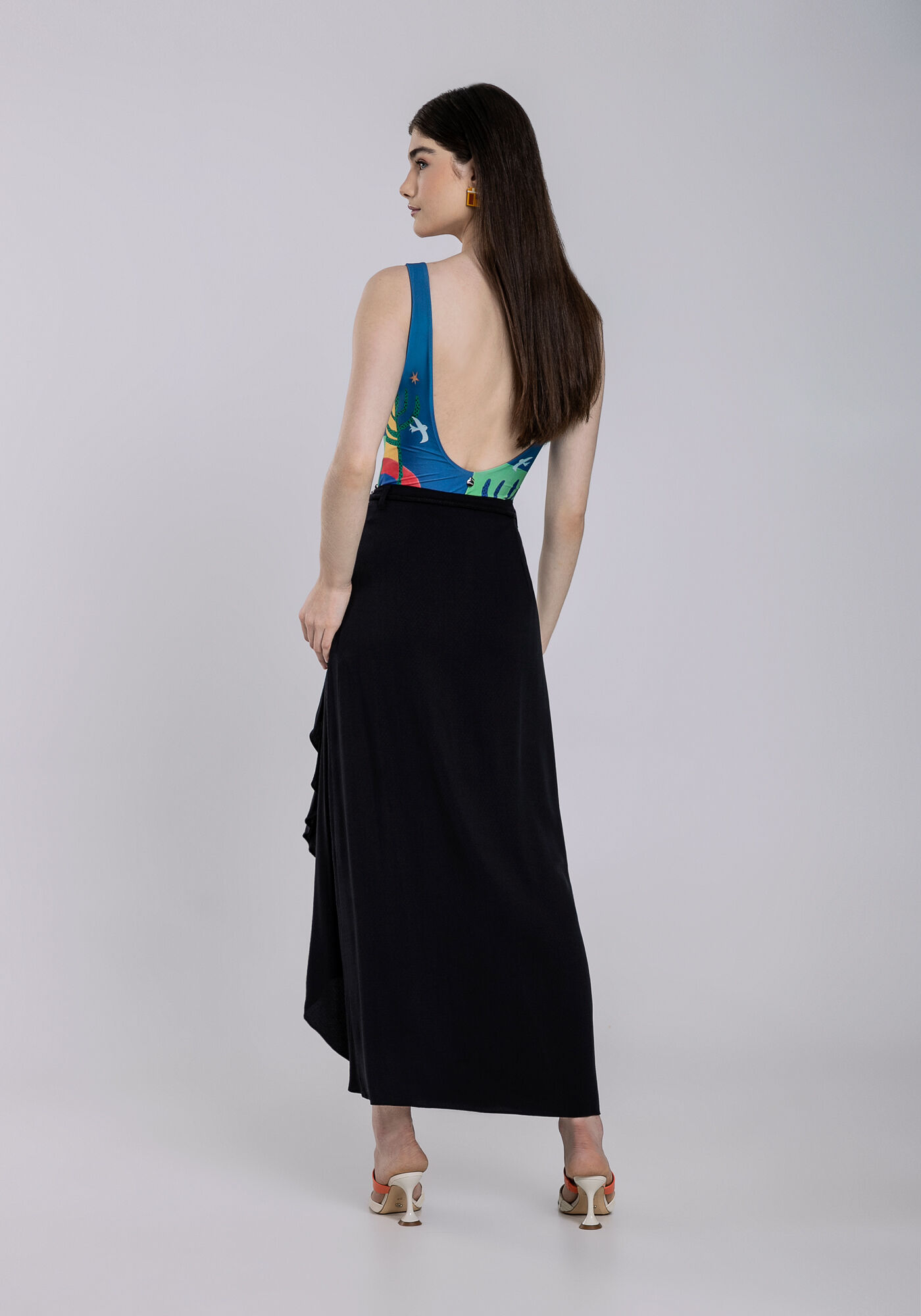 Saia Midi Viscose com Babado Fenda, , large.