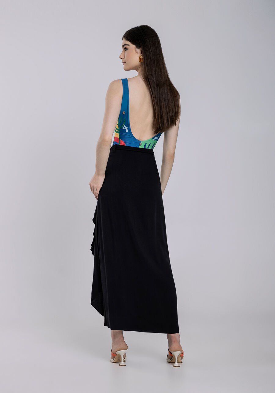 Saia Midi Viscose com Babado Fenda, . Saia Midi Viscose com Babado Fenda, , large.