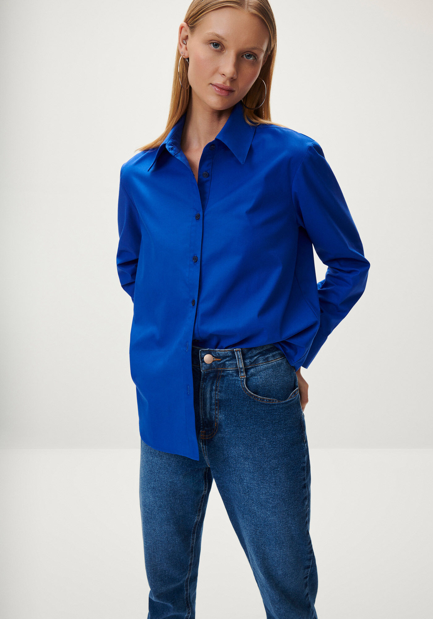 Camisa Manga Longa em Tricoline Oversized, , large.