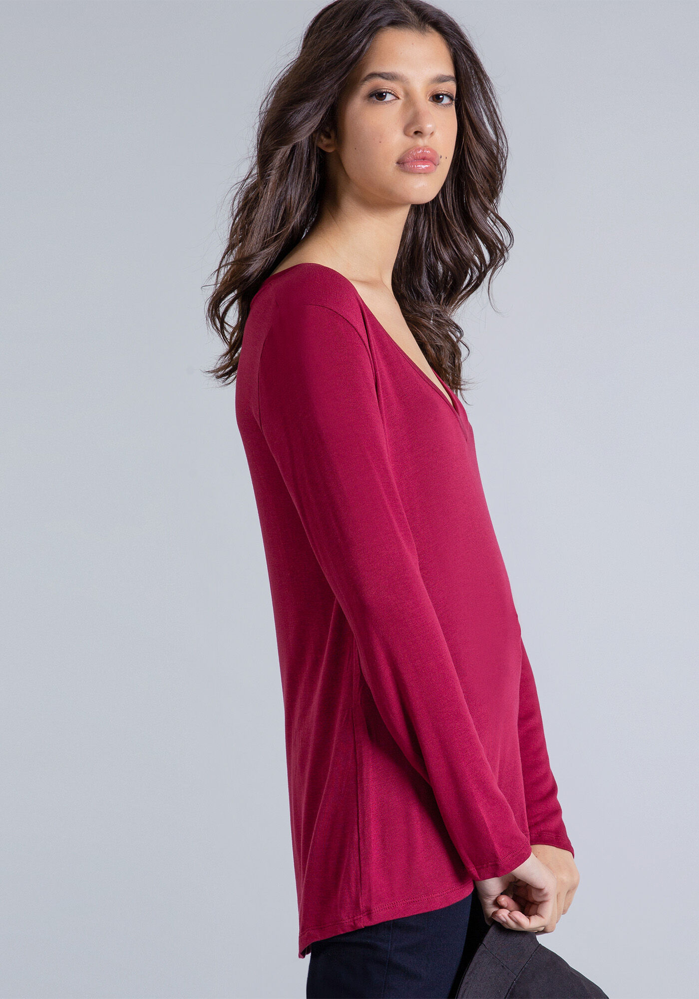 Blusa Manga Longa Decote V, , large.