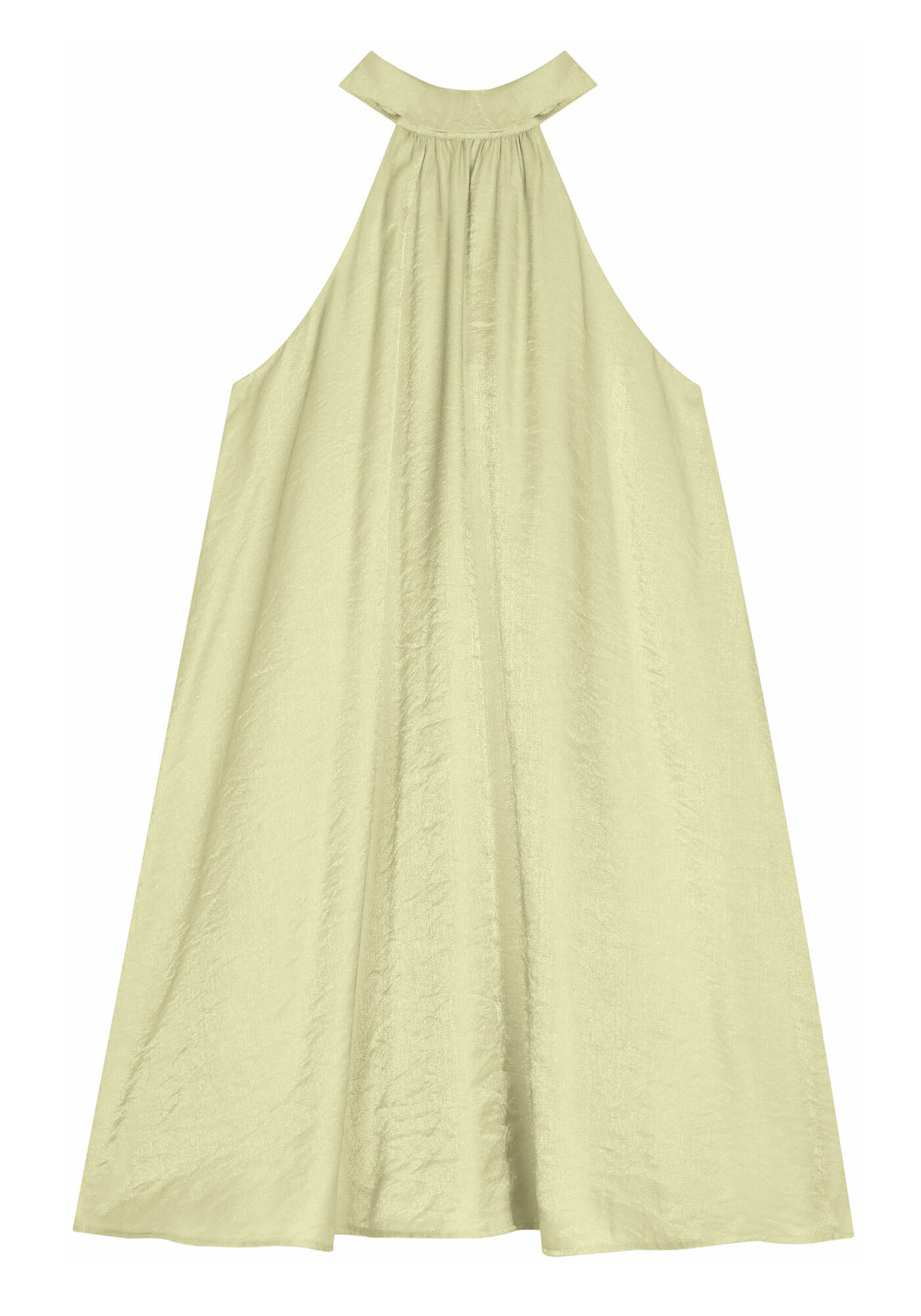 Vestido Curto Halter Neck em Cetim com Gola Alta, VERDE FLAMBOYANT, large.