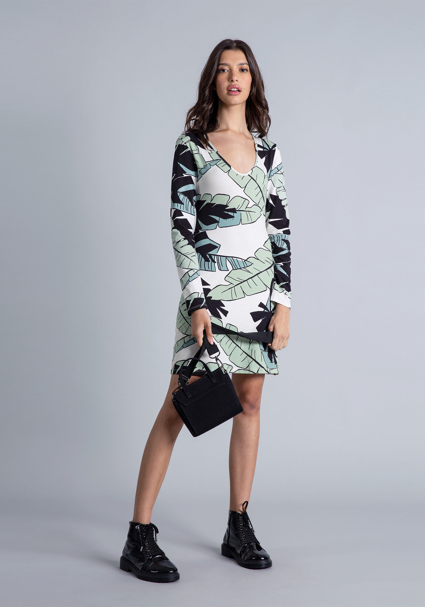 Vestido Manga Longa Decote V, , large.