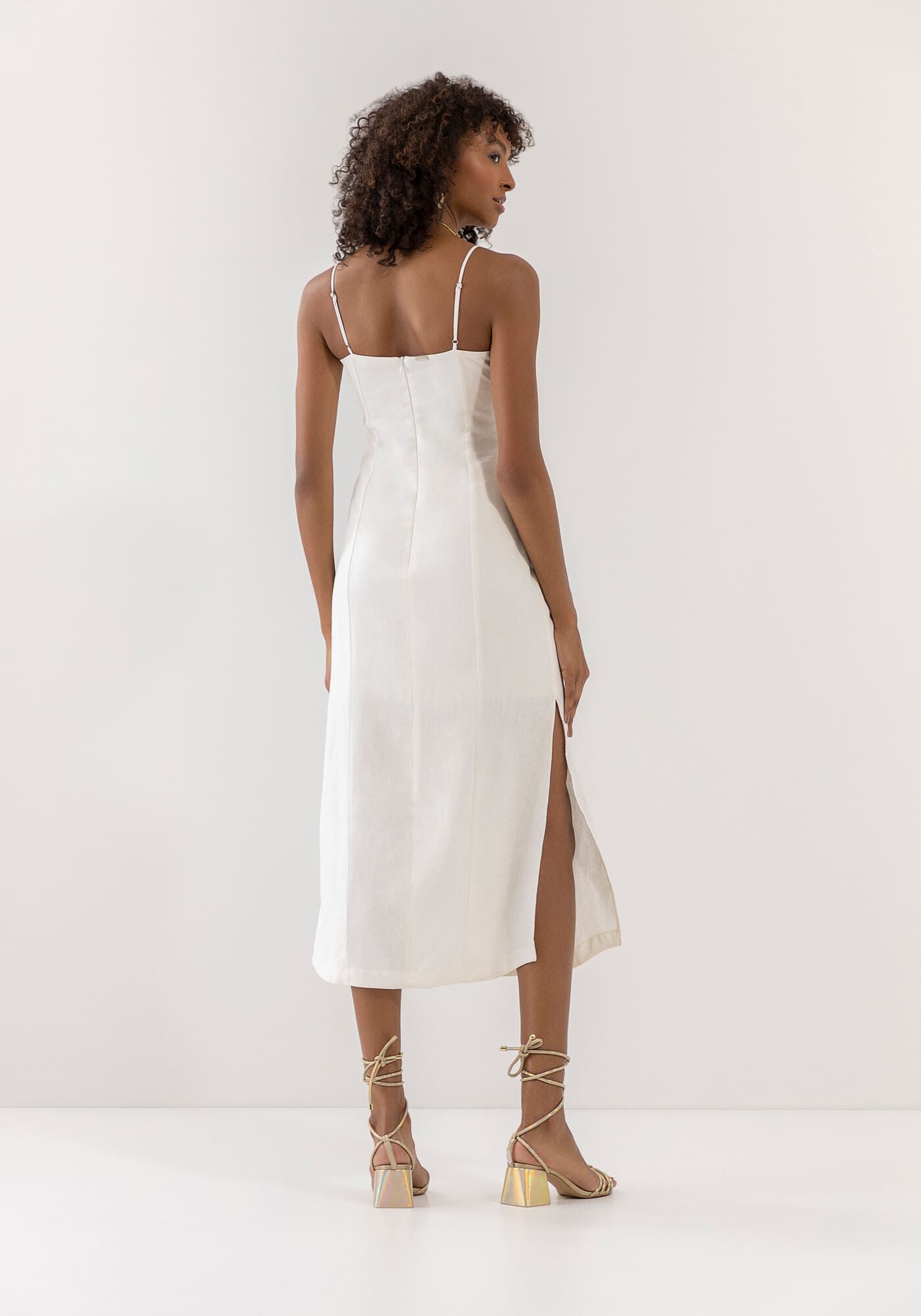 Vestido Midi em Linho com Bordado Corais, , large.