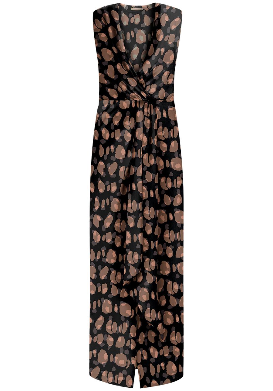 Vestido Midi Estampado com Recorte Franzido, . Vestido Midi Estampado com Recorte Franzido, , large.