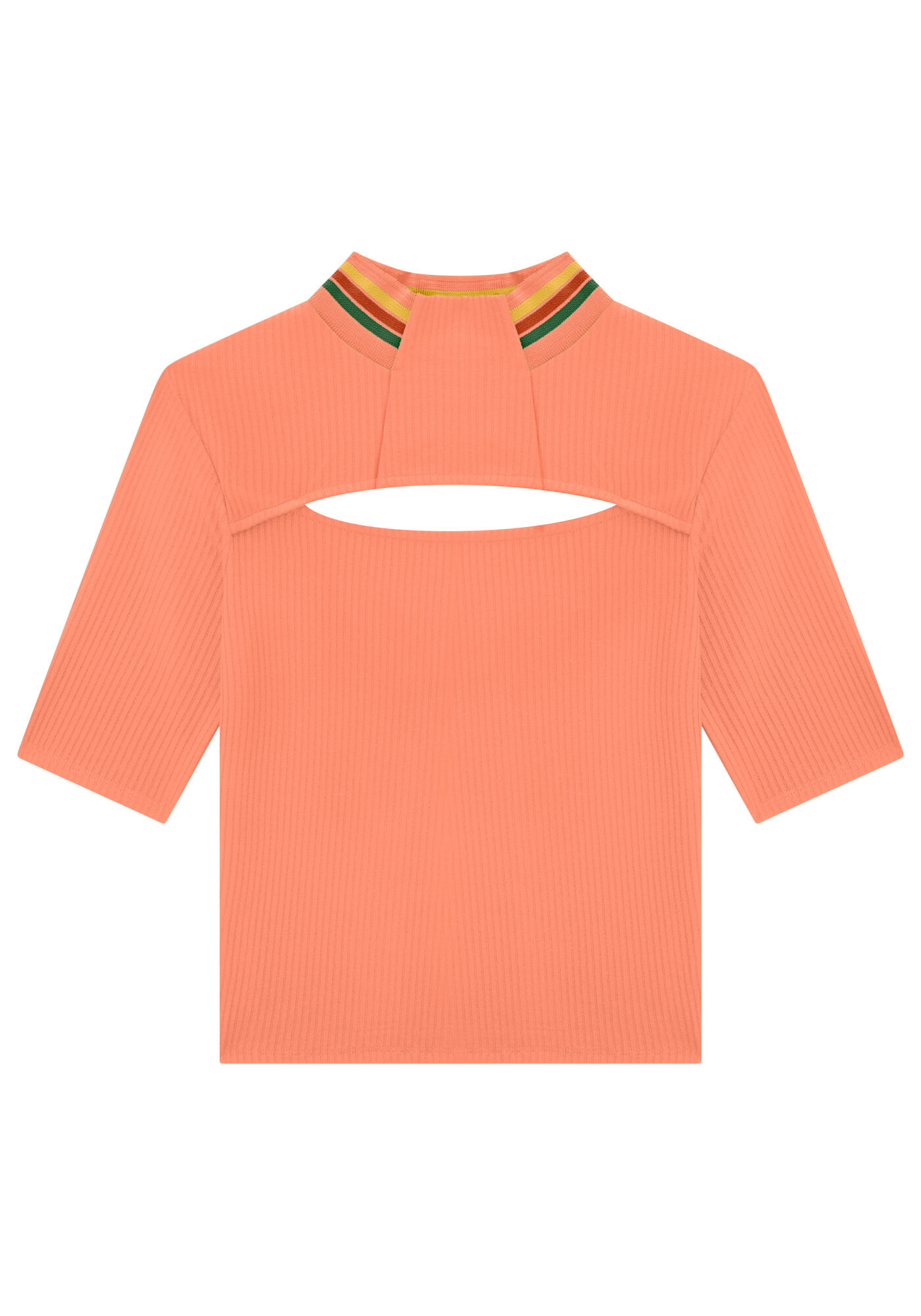 Blusa Gola Alta em Malha Canelada com Recorte, , large.