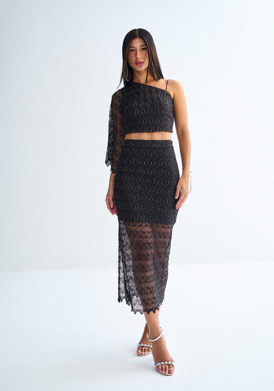 Blusa Cropped Um Ombro Só em Renda Brilho, . Blusa Cropped Um Ombro Só em Renda Brilho, , large.