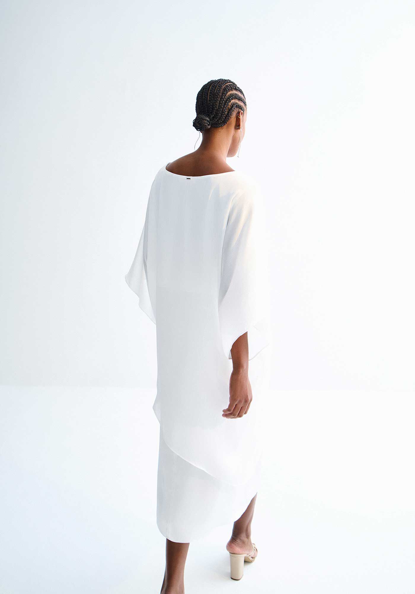 Blusa Manga 3/4 T&uacute;nica Assim&eacute;trica com Ponta, , large.