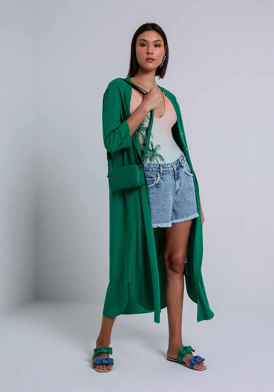 Camisa Chemise Saída de Praia em Viscose, VERDE GLIMMER. Camisa Chemise Saída de Praia em Viscose, VERDE GLIMMER, large.