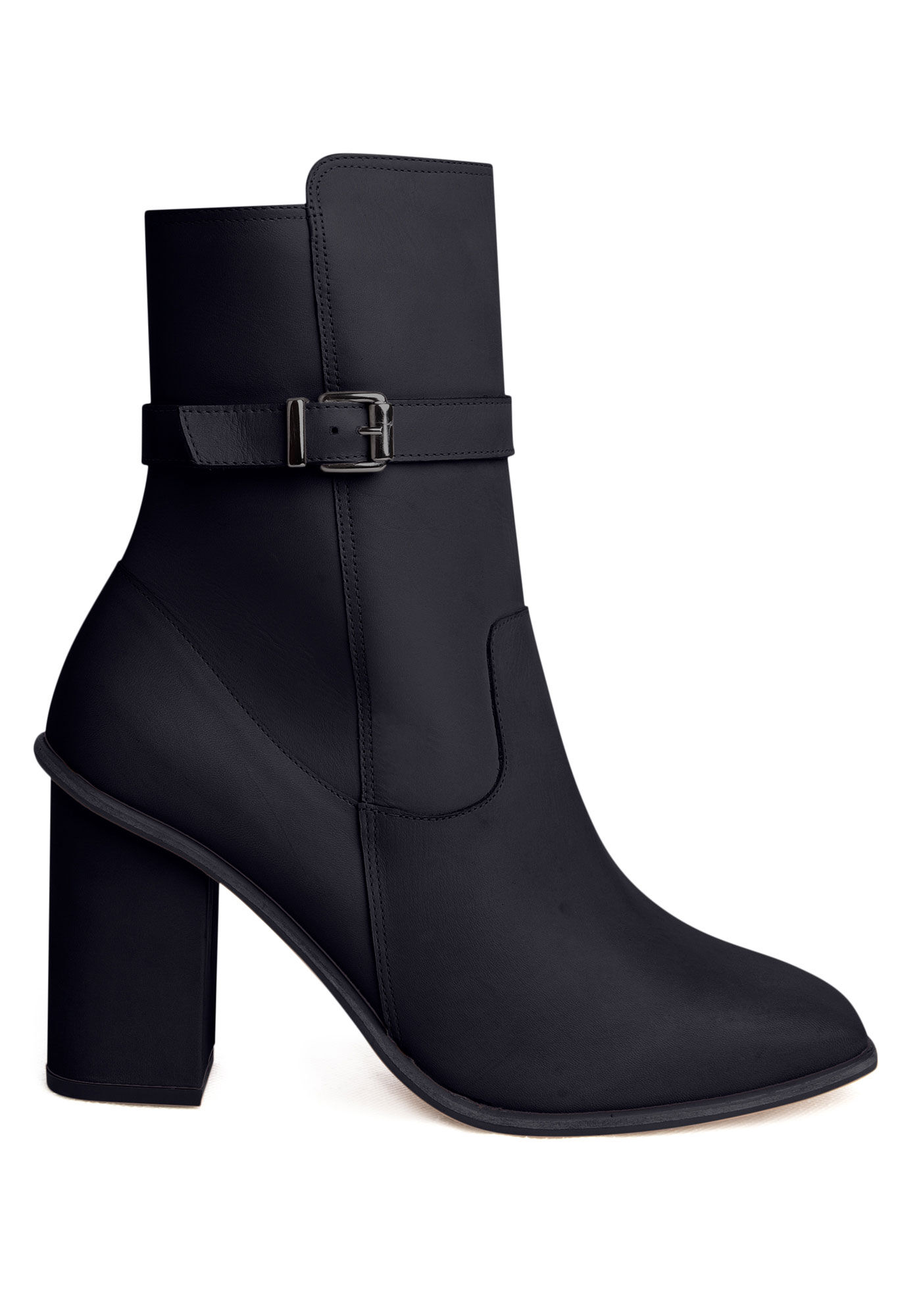 Bota Salto Bloco em Couro com Fivela, , large.