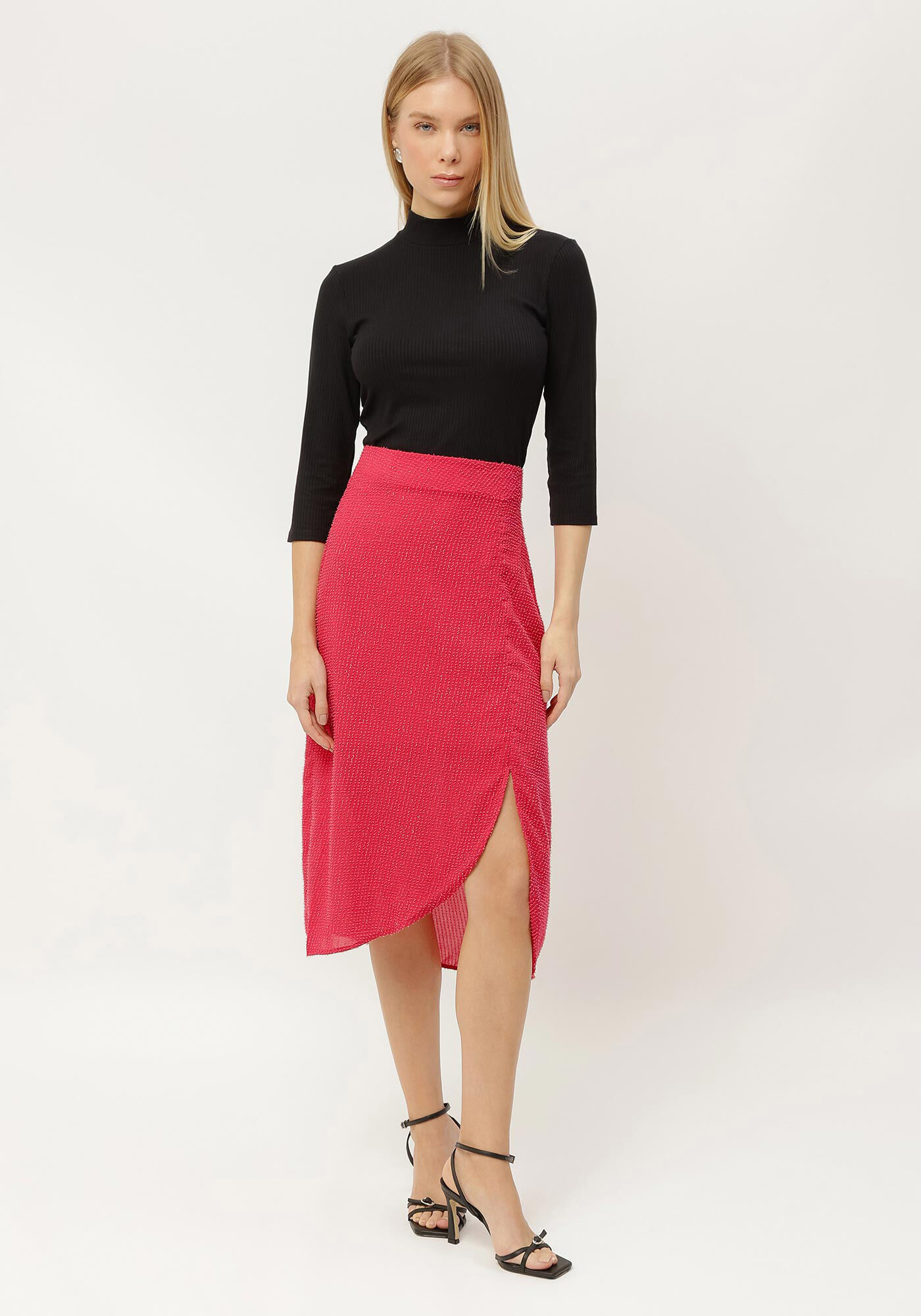 Blusa Manga 3/4 Cropped Canelada com Gola Alta, , large.