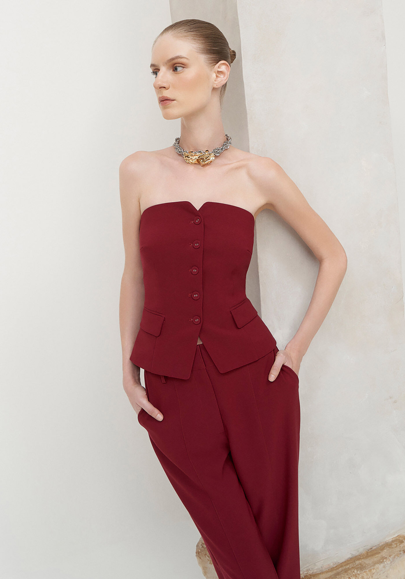 Blusa Colete Alfaiataria Sem Al&ccedil;a, BORDO KIR ROYALLE, large.