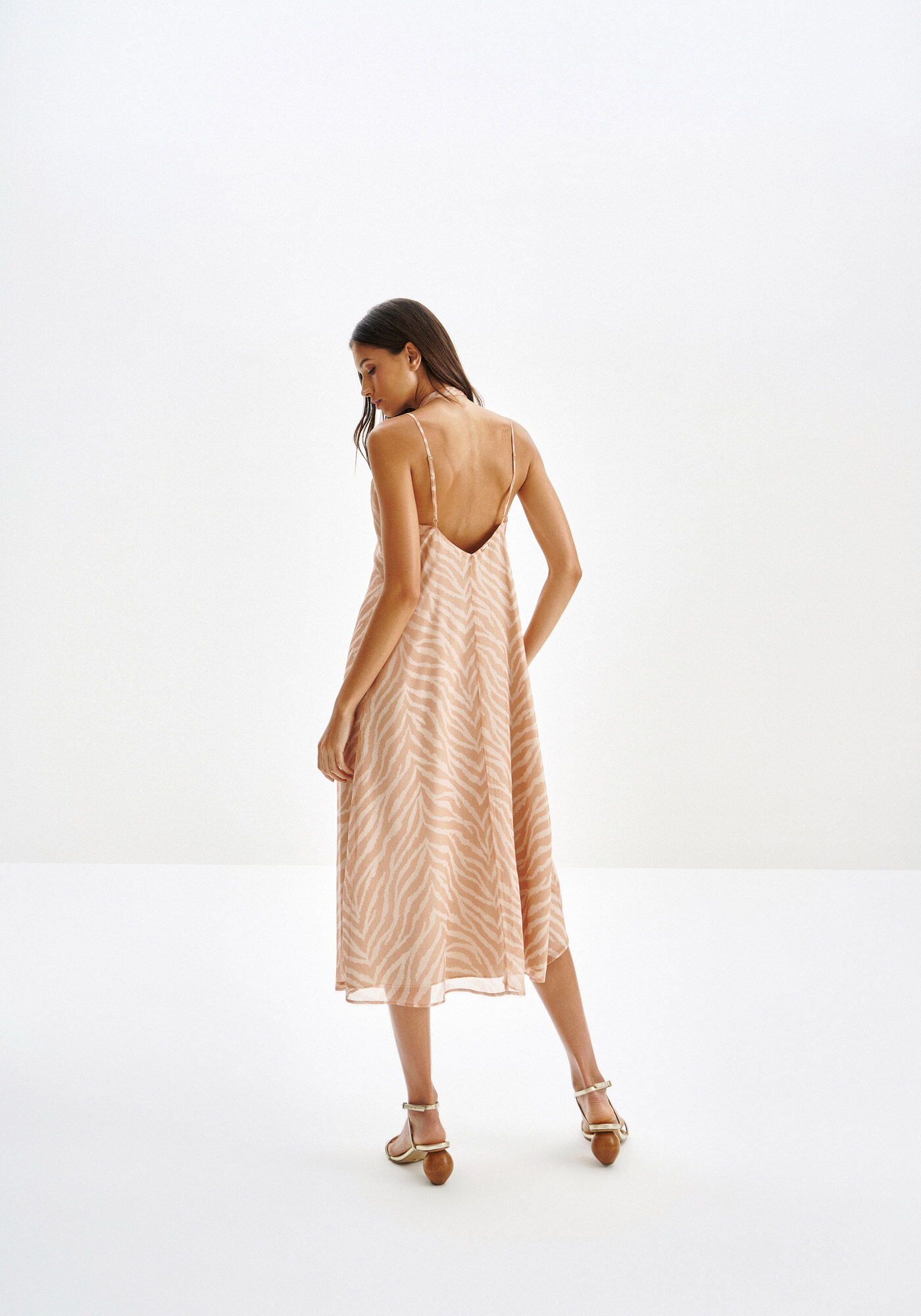 Vestido Midi Al&ccedil;as em Chiffon Zebra, , large.