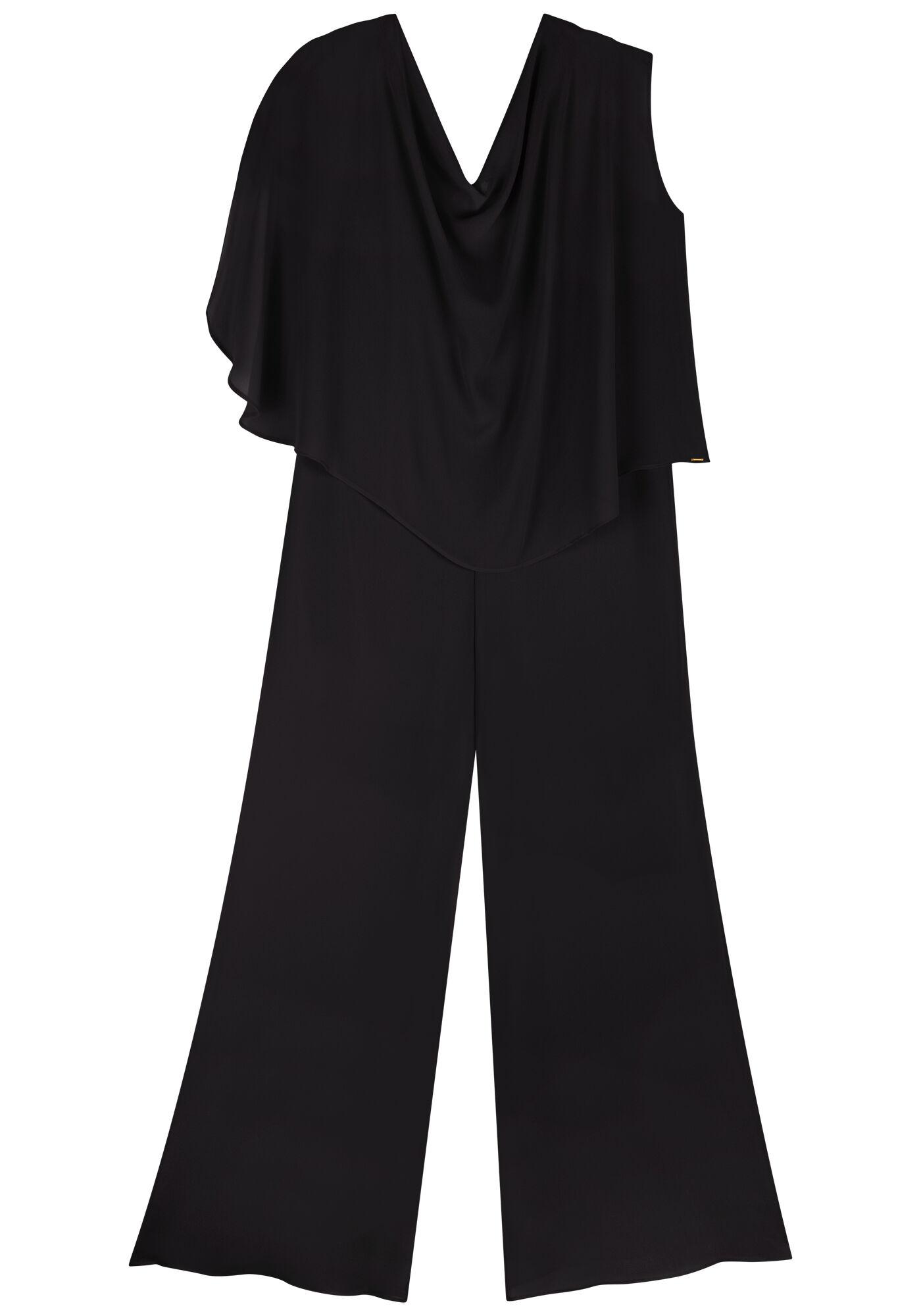 Macac&atilde;o Longo Com Sobreposi&ccedil;&atilde;o Em Crepe Com Toque De Seda, PRETO, large.