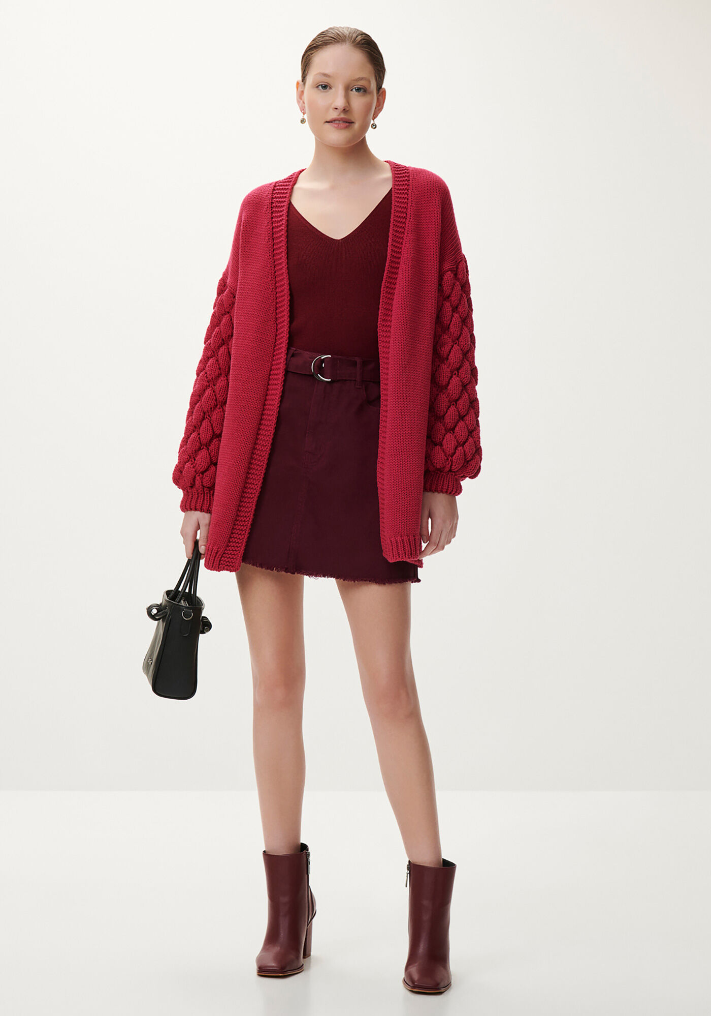 Cardigan Alongado em Tric&ocirc; com Textura Mangas, , large.