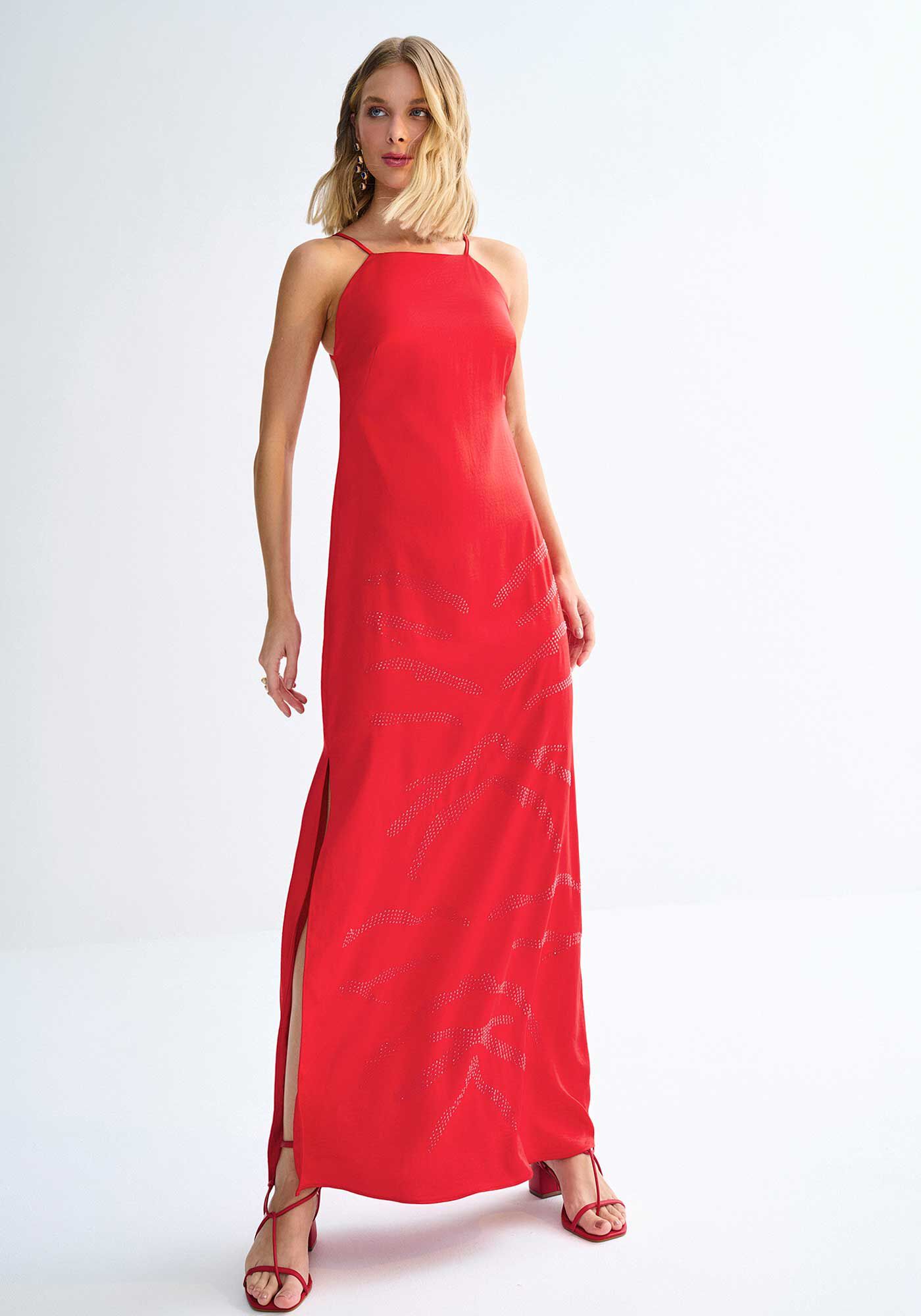 Vestido Longo Costas Cavadas com Strass, , large.