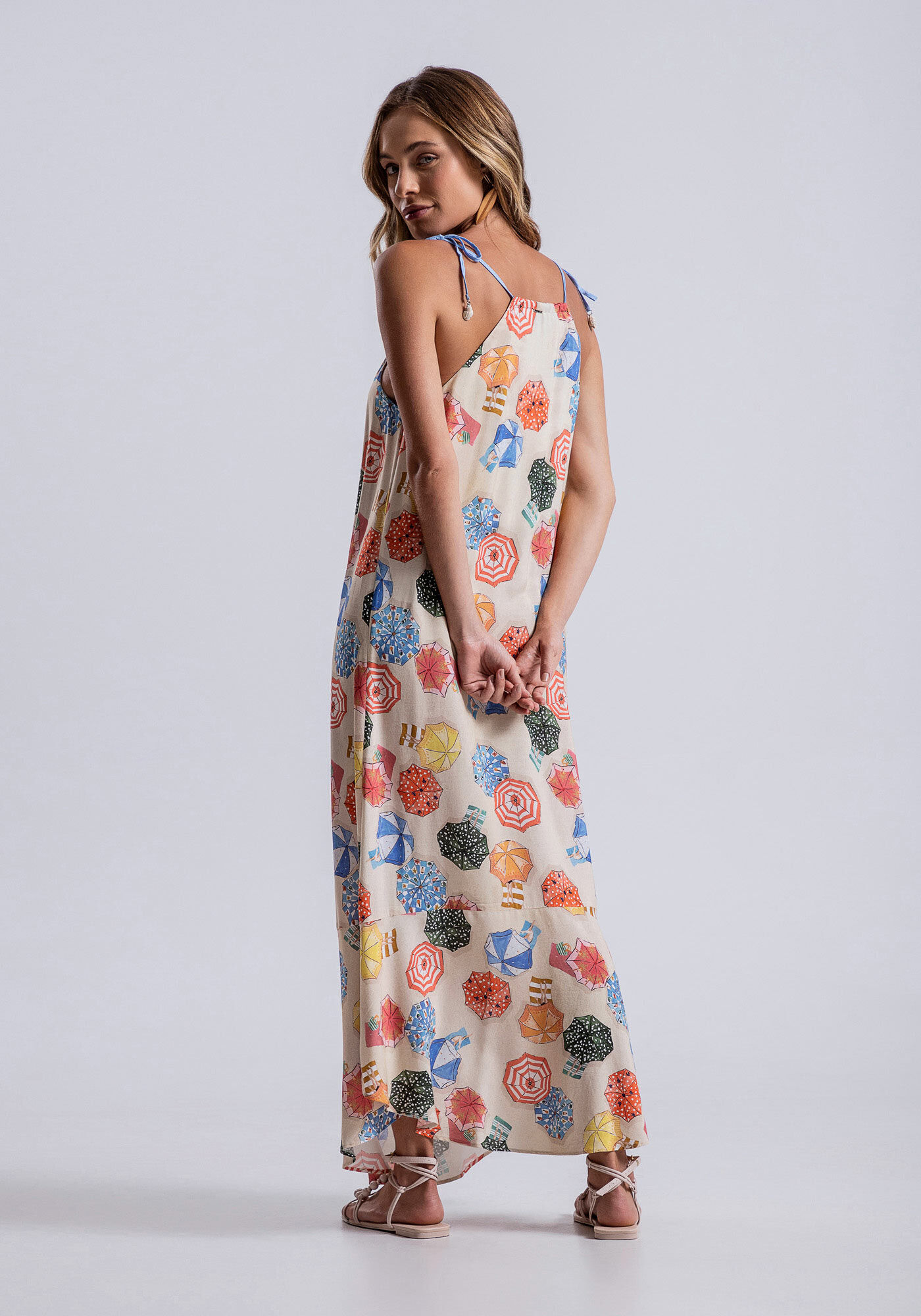 Vestido Midi com Al&ccedil;as em Viscose Estampado, , large.