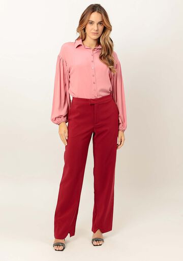 Calça Reta Alfaiataria Slim com Cintura Média, BORDO KIR ROYALLE. Calça Reta Alfaiataria Slim com Cintura Média, BORDO KIR ROYALLE, large.