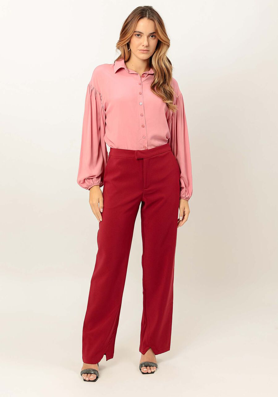 Calça Reta Alfaiataria Slim com Cintura Média, BORDO KIR ROYALLE. Calça Reta Alfaiataria Slim com Cintura Média, BORDO KIR ROYALLE, large.