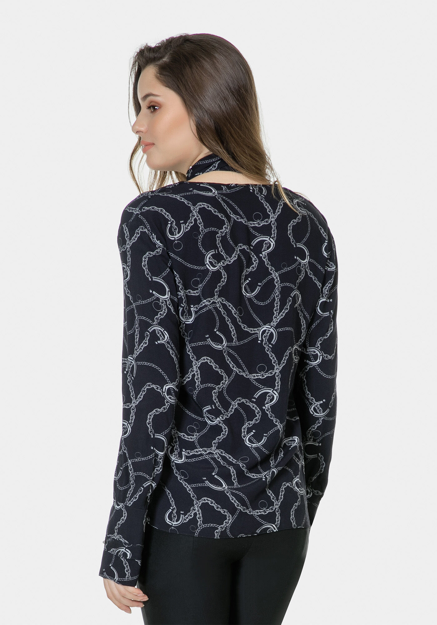 Blusa Manga Longa Tecido com Faixa, , large.