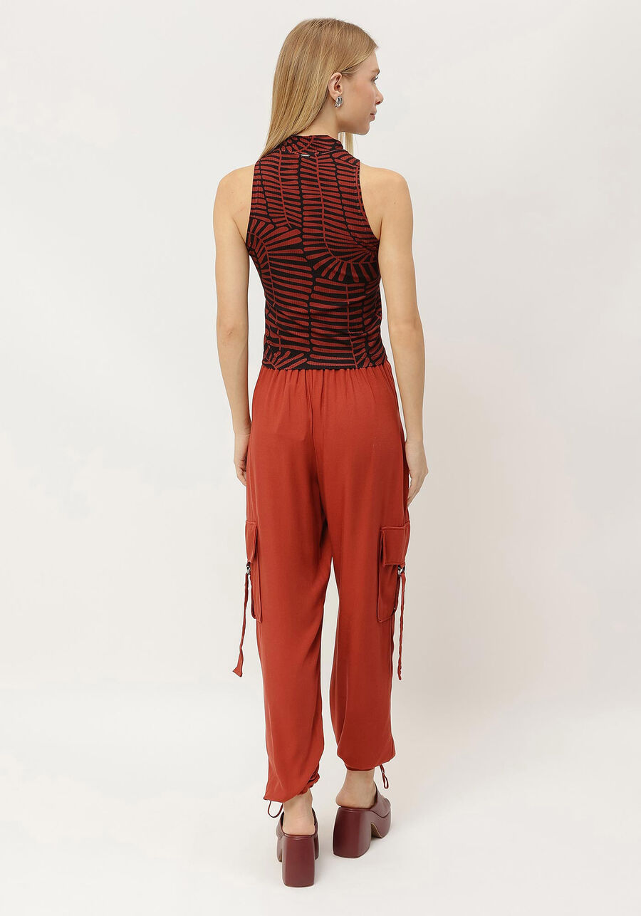 Regata Estampada Canelada com Gola Alta, . Regata Estampada Canelada com Gola Alta, , large.