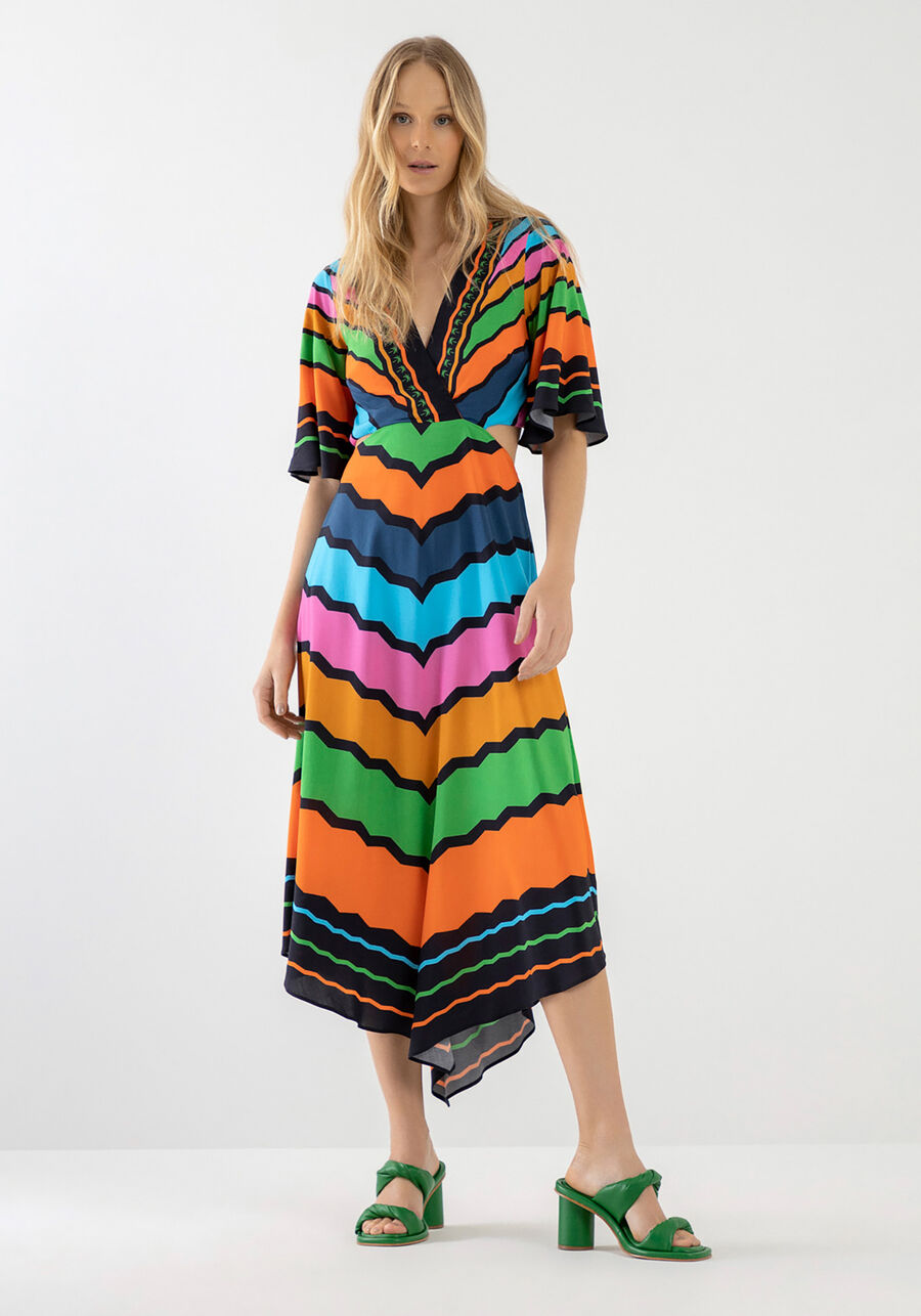 Vestido Midi Estampado com Cut Out, HORIZONTE. Vestido Midi Estampado com Cut Out, HORIZONTE, large.