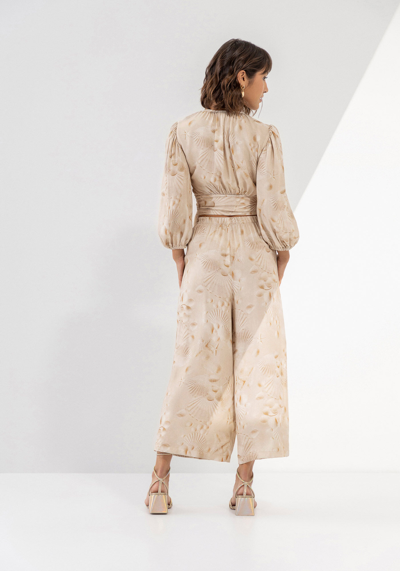 Cal a Pantacourt Estampada em Viscose com Bolsos Lez a Lez