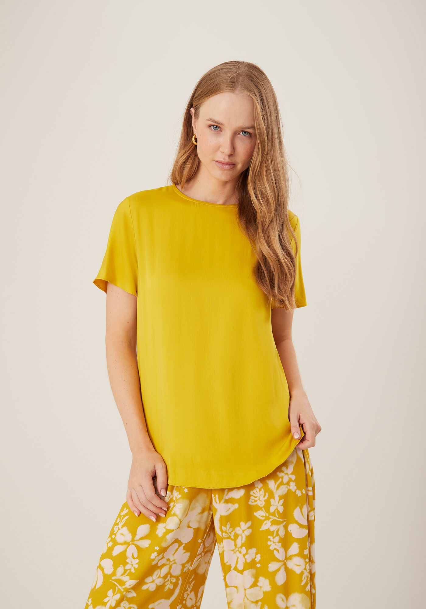 Blusa De Mangas Curtas Estampada Com Gola Redonda, , large.