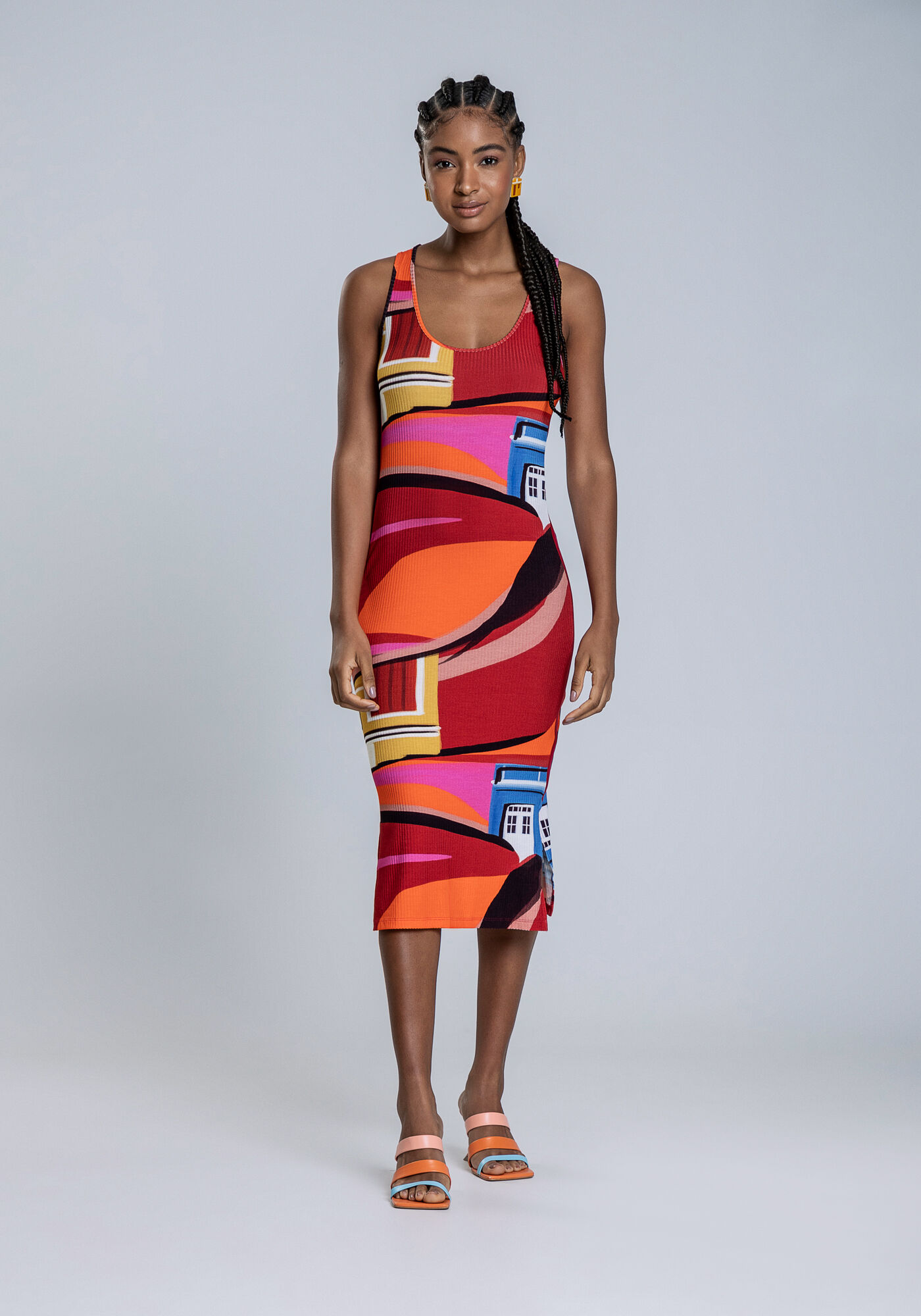 Vestido Midi Canelado com Retil&iacute;nea, QUATRO CANTOS, large.