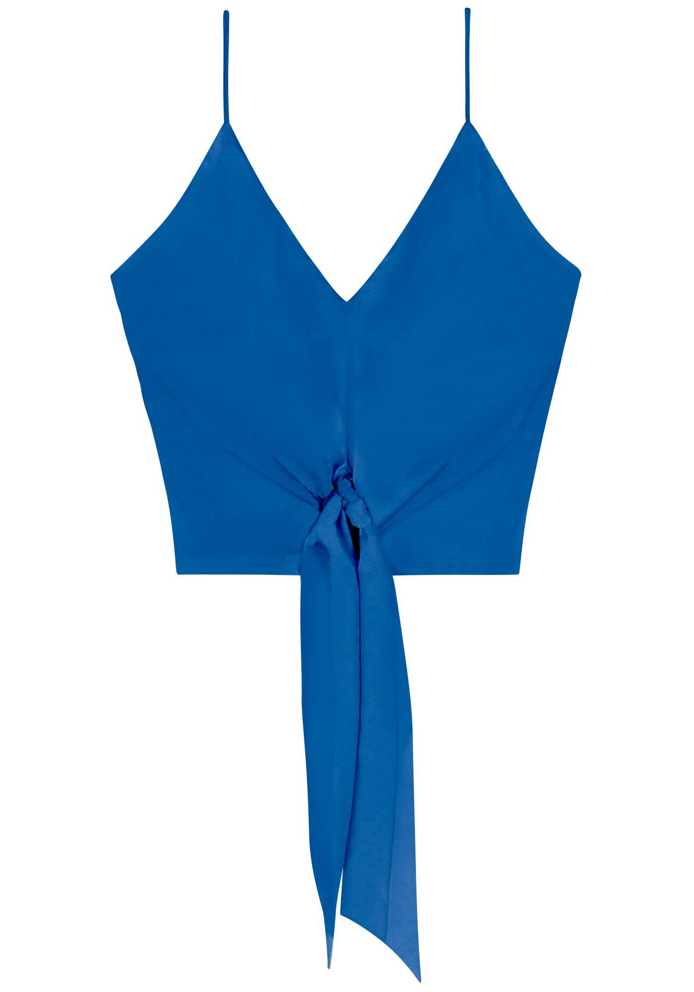 Blusa Curta De Al&ccedil;as Finas Com Decote Em V E Amarra&ccedil;&atilde;o, , large.