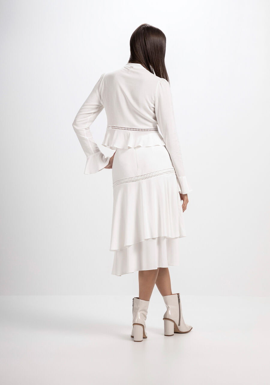 Saia Midi Evasê com Babado Sobreposto, . Saia Midi Evasê com Babado Sobreposto, , large.