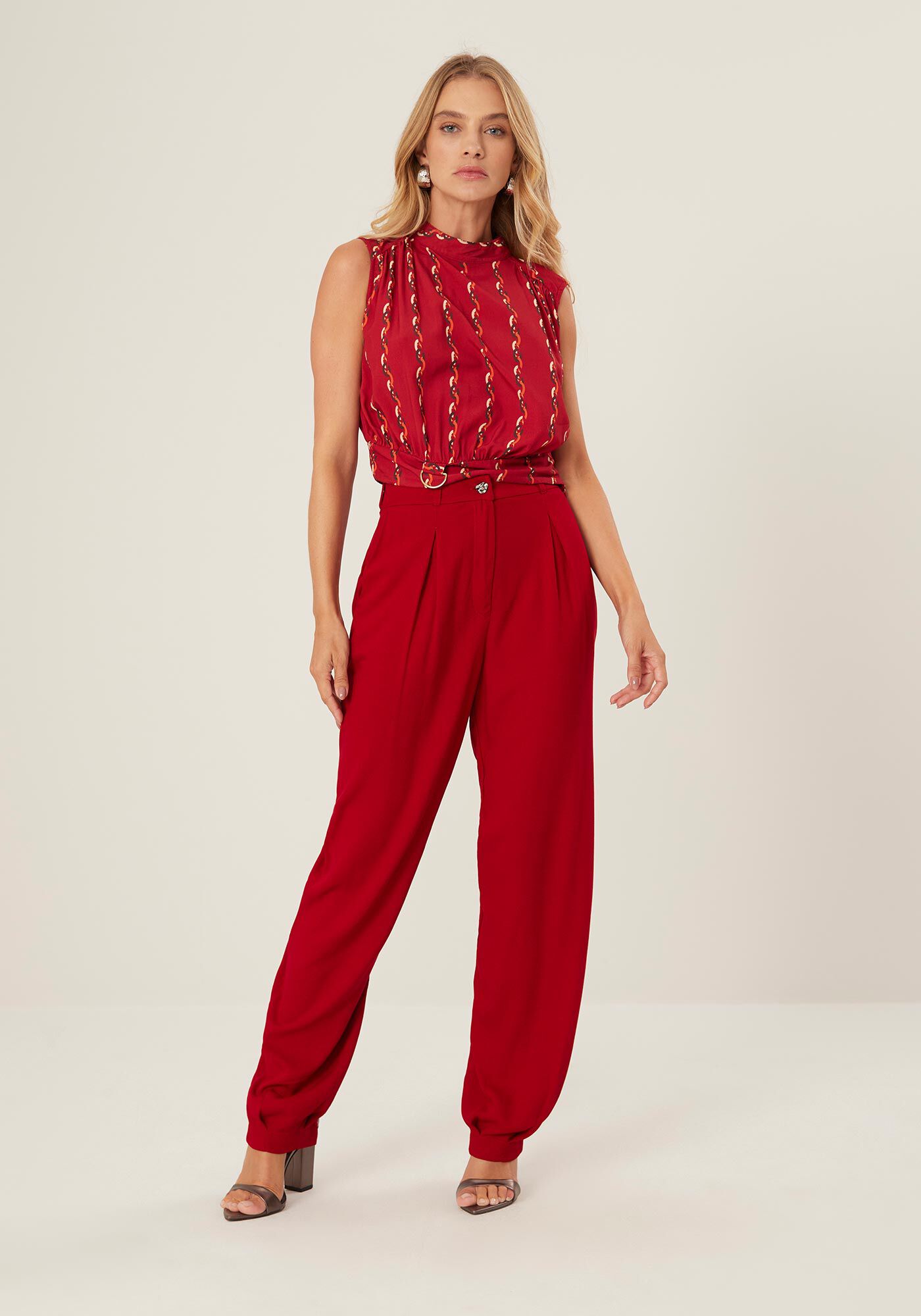 Blusa Curta Estampada Sem Mangas Com Amarra&ccedil;&atilde;o Na Gola, , large.