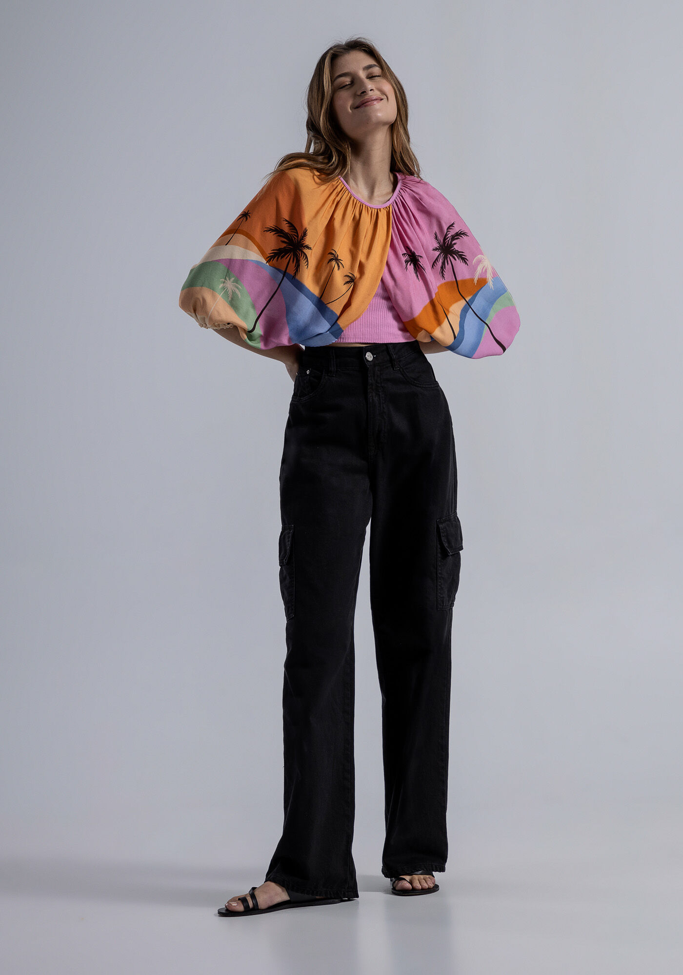 Blusa Canelada com Mangas Sobrepostas Viscose, , large.