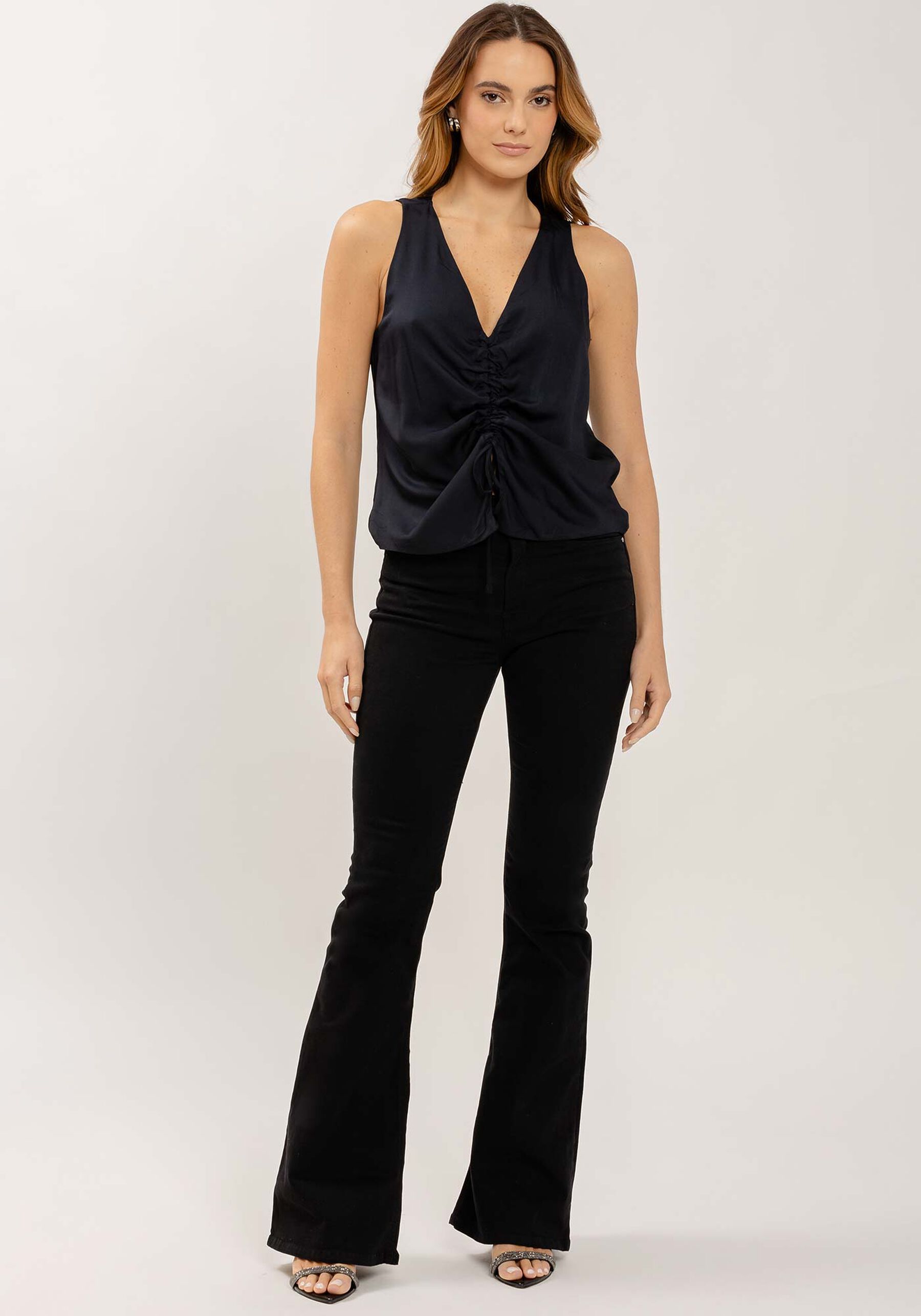 Blusa Decote V com Amarração Franzida, . Blusa Decote V com Amarração Franzida, , large.