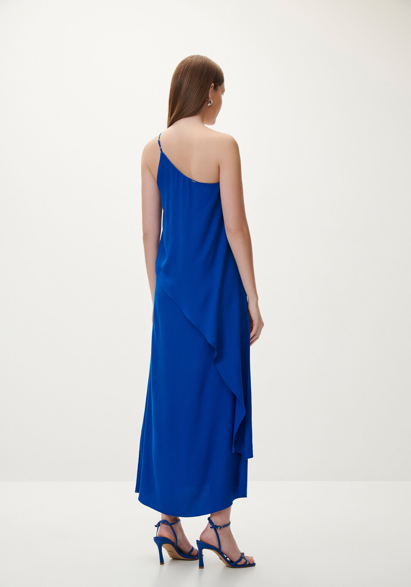 Vestido Midi Ombro S&oacute; em Crepe com Babado, , large.