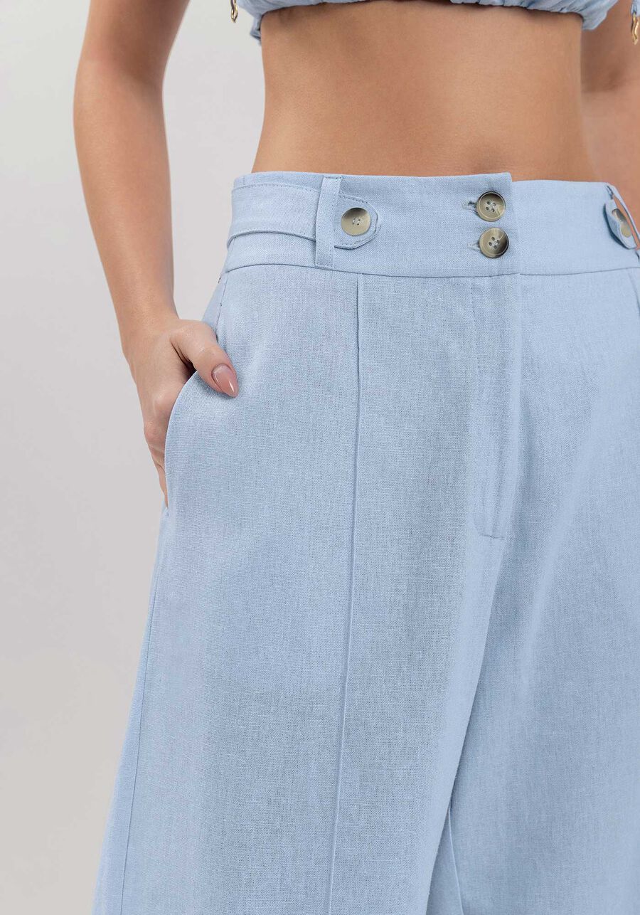 Calça De Alfaiataria Em Algodão Com Cintura Alta E Botões, . Calça De Alfaiataria Em Algodão Com Cintura Alta E Botões, , large.