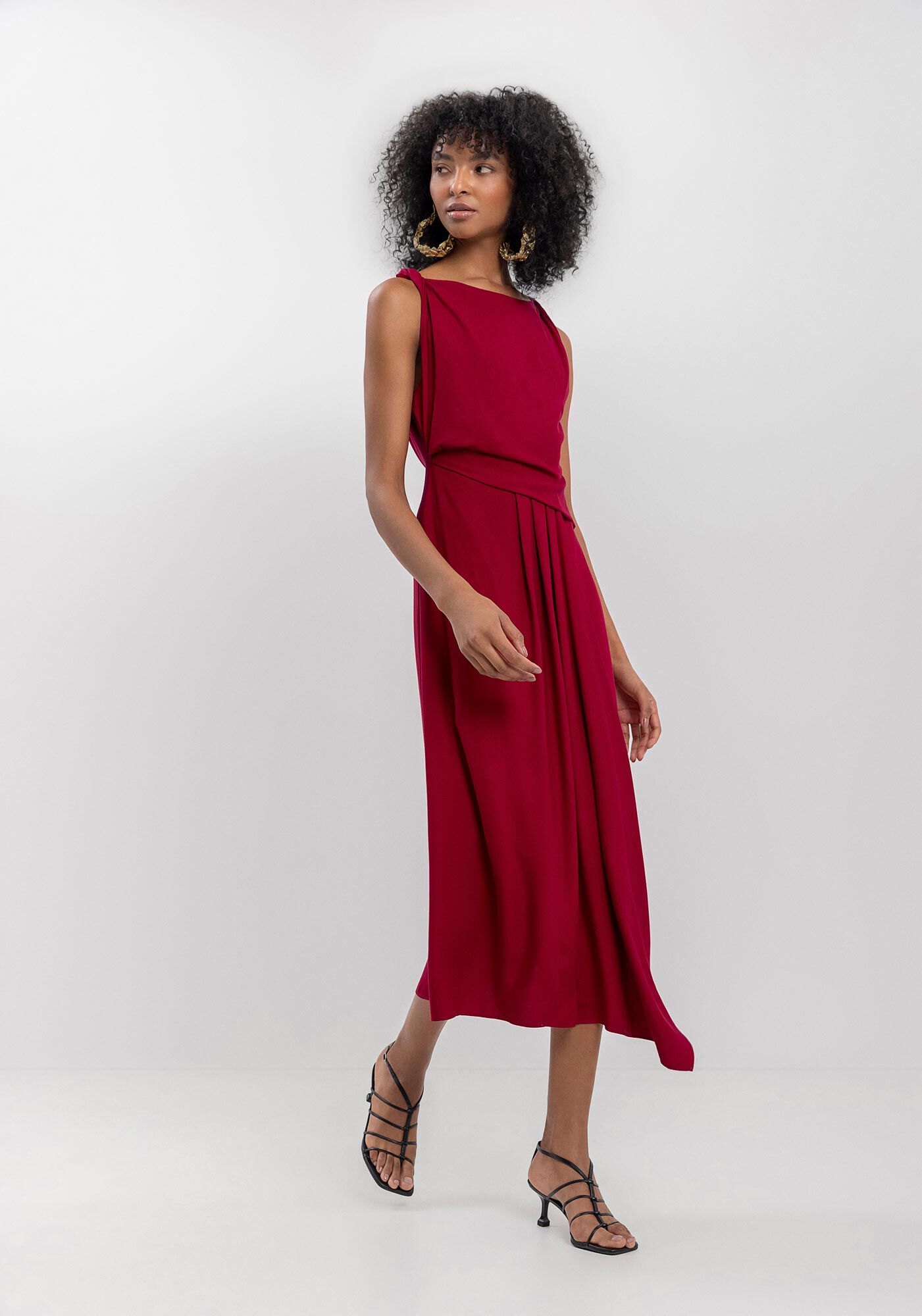 Vestido Midi Em Crepe De Alfaiataria Com Al&ccedil;as Torcidas, , large.