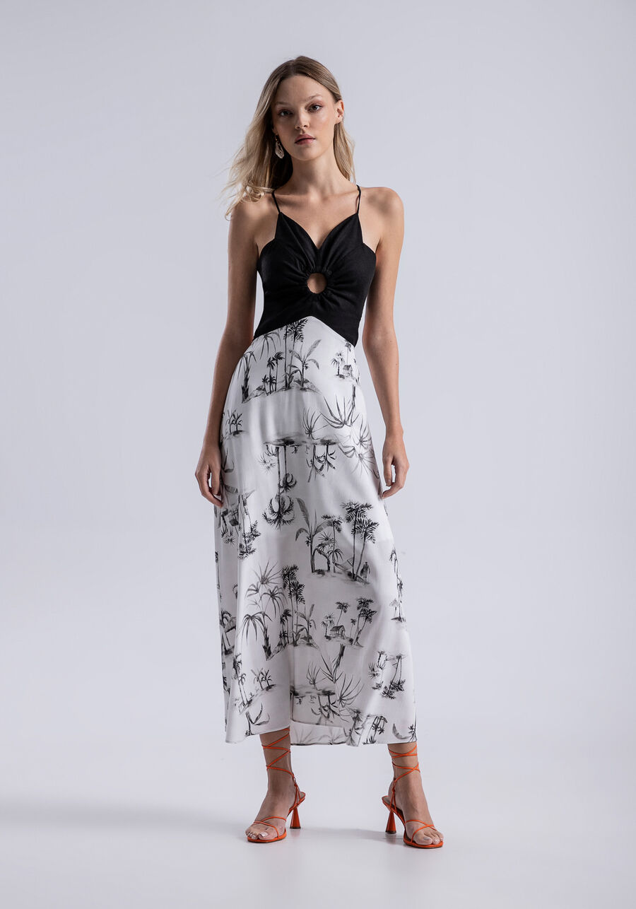 Vestido Midi em Linho e Viscose com Cut Out, ILHAS. Vestido Midi em Linho e Viscose com Cut Out, ILHAS, large.