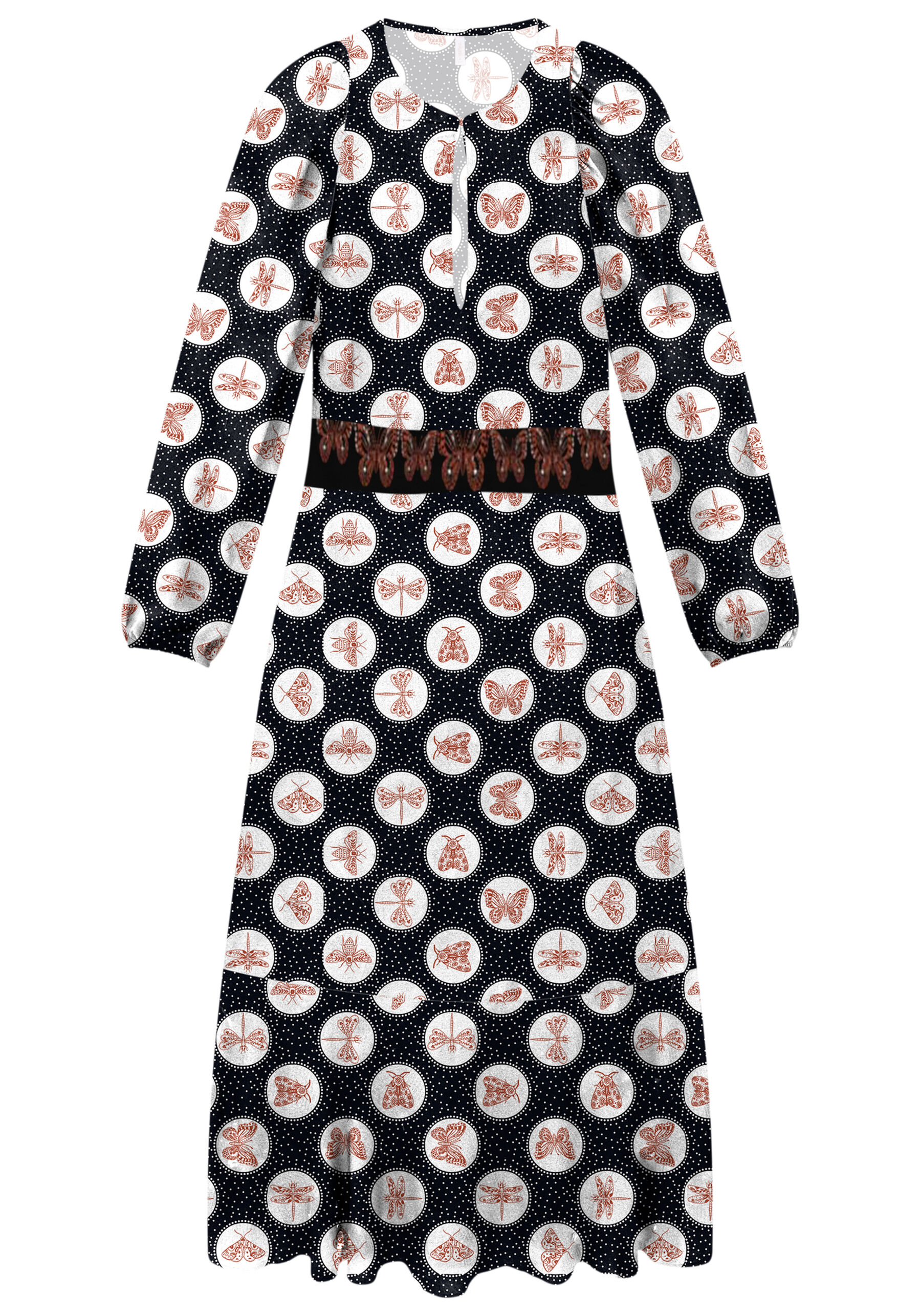 Vestido Midi em Viscose com Cinto Bordado, BORBOLETARIO. Vestido Midi em Viscose com Cinto Bordado, BORBOLETARIO, large.