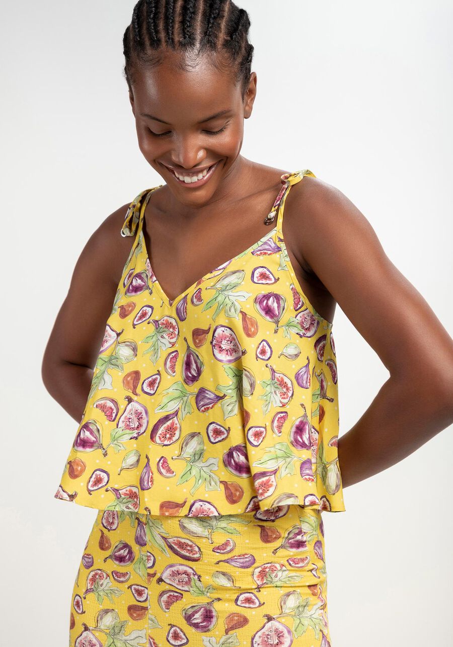 Blusa Estampada em Viscose e Amarração Alças, . Blusa Estampada em Viscose e Amarração Alças, , large.