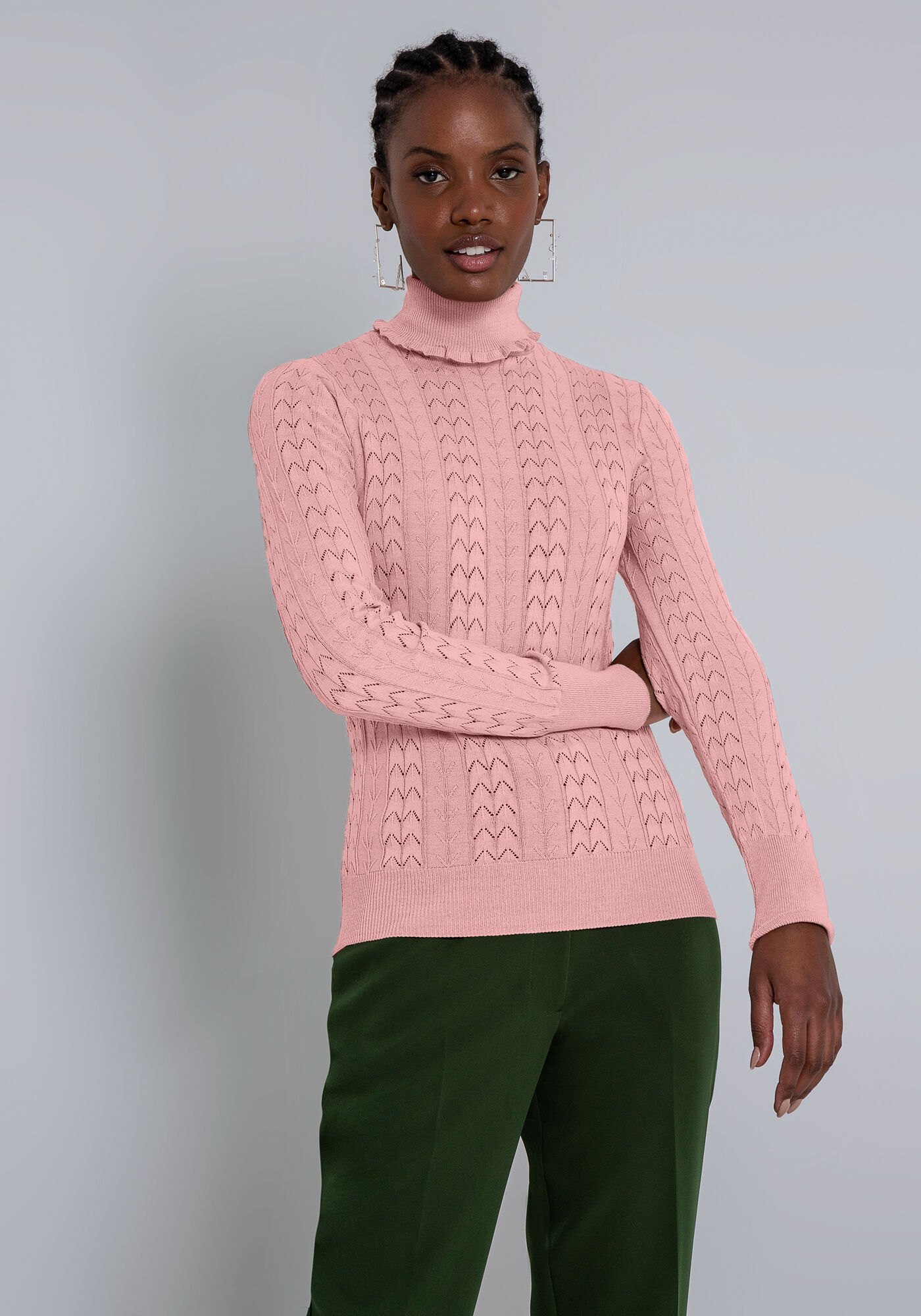 Blusa Manga Longa em Tric&ocirc; com Gola Alta, ROSA CLAY, large.