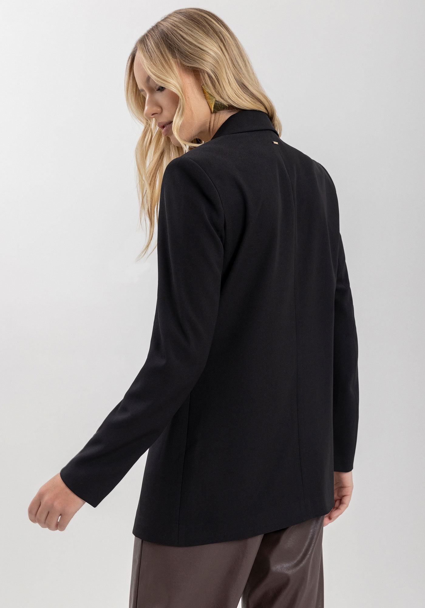 Blazer Alongado Em Alfaiataria Com Lapelas Frontais, , large.