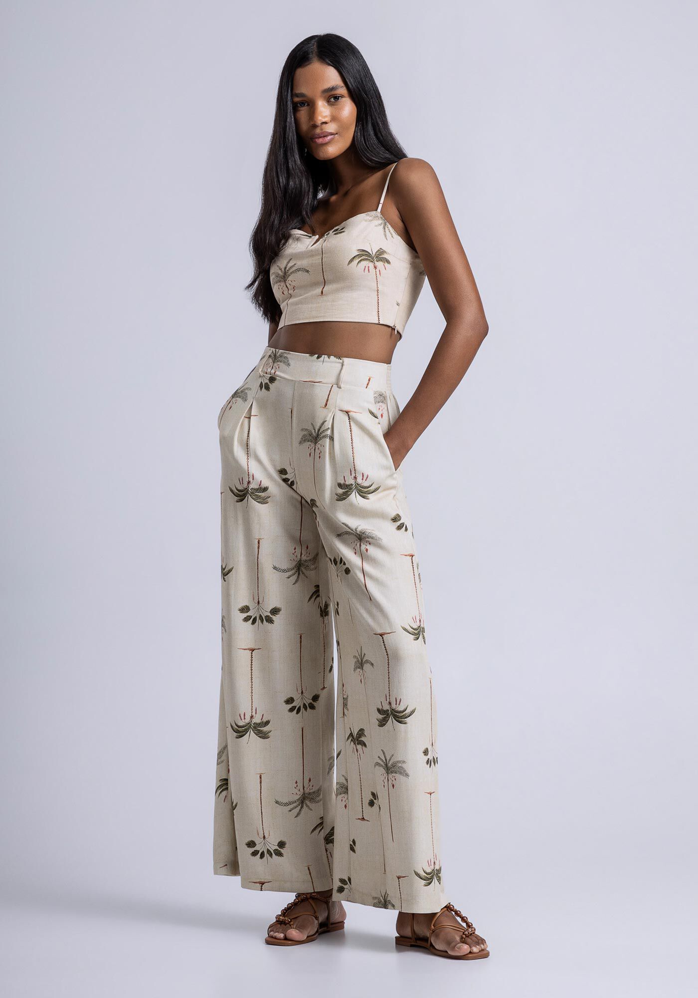 Blusa Cropped em Linho com V Decote, , large.