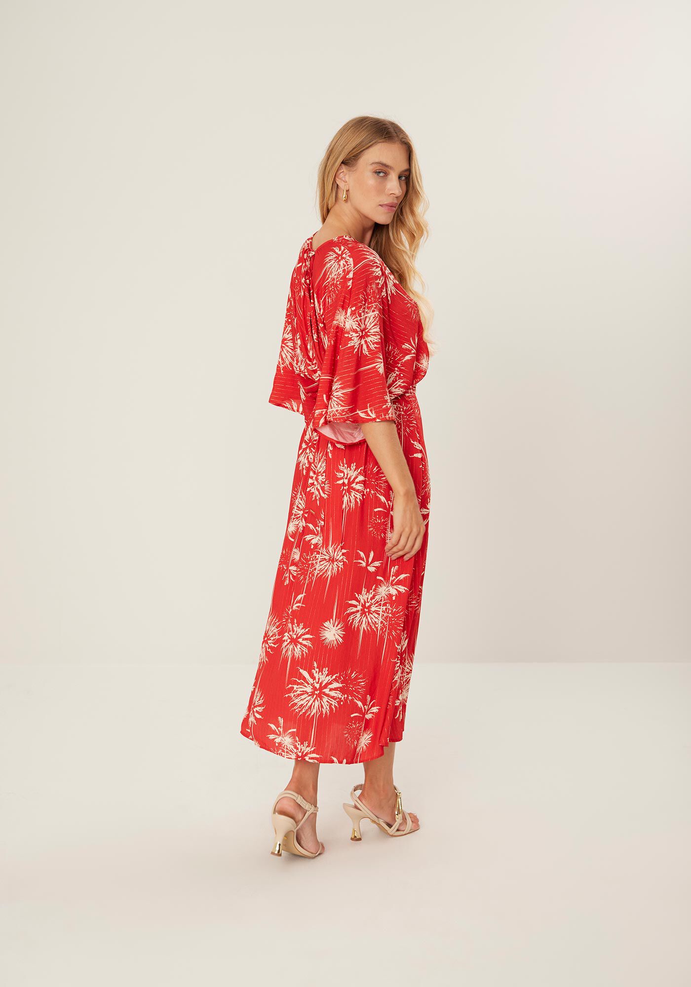 Vestido Midi Estampado em Viscose Lurex com Cinto, , large.