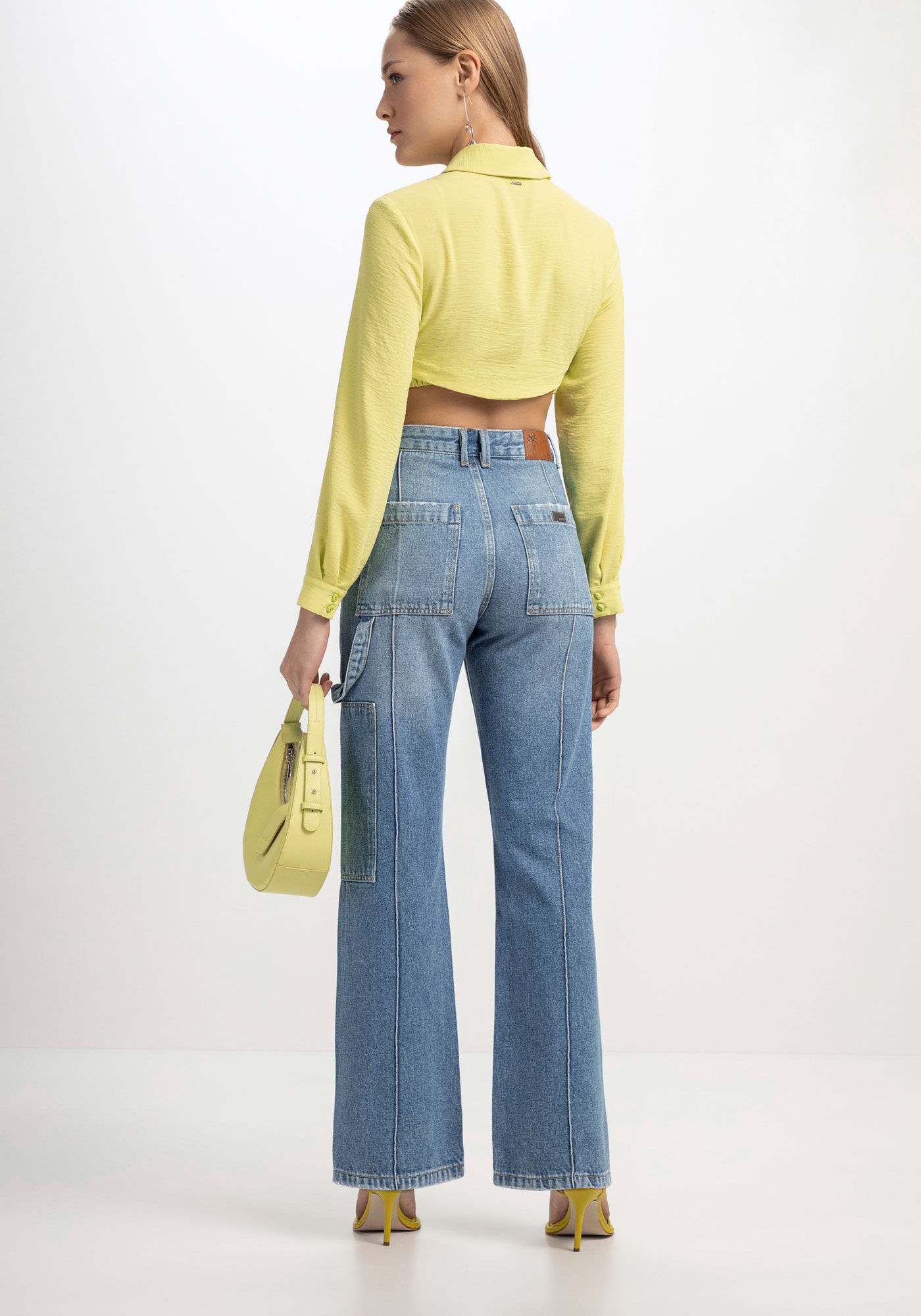 Cal&ccedil;a Jeans Reta Super Alta com Pespontos, , large.