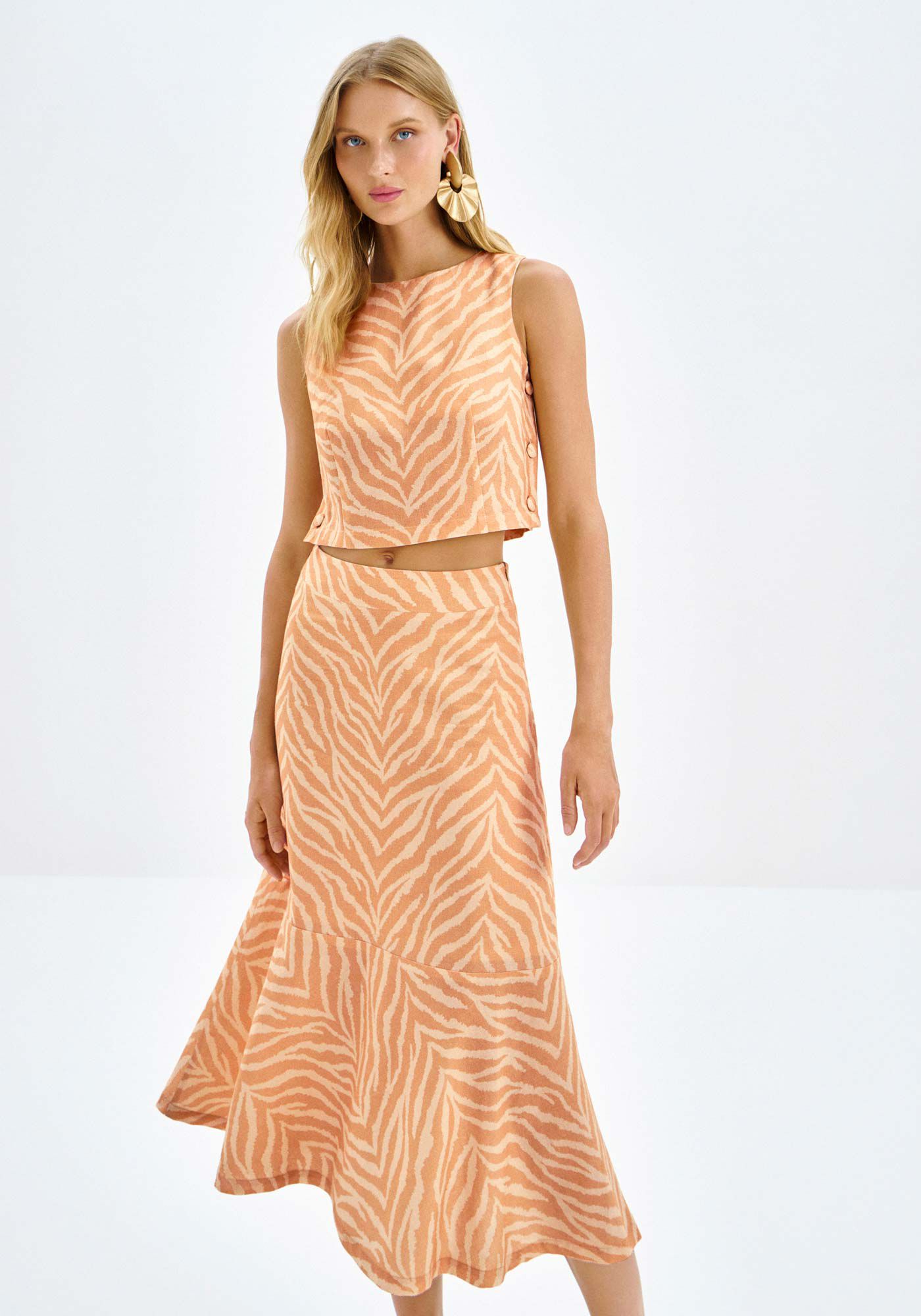 Regata Cropped em Linho Estampada, ZEBRA, large.