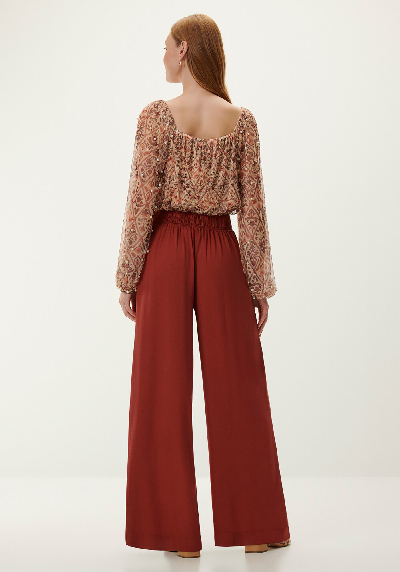 Blusa Estampada com em Tule com P&eacute;rolas, , large.